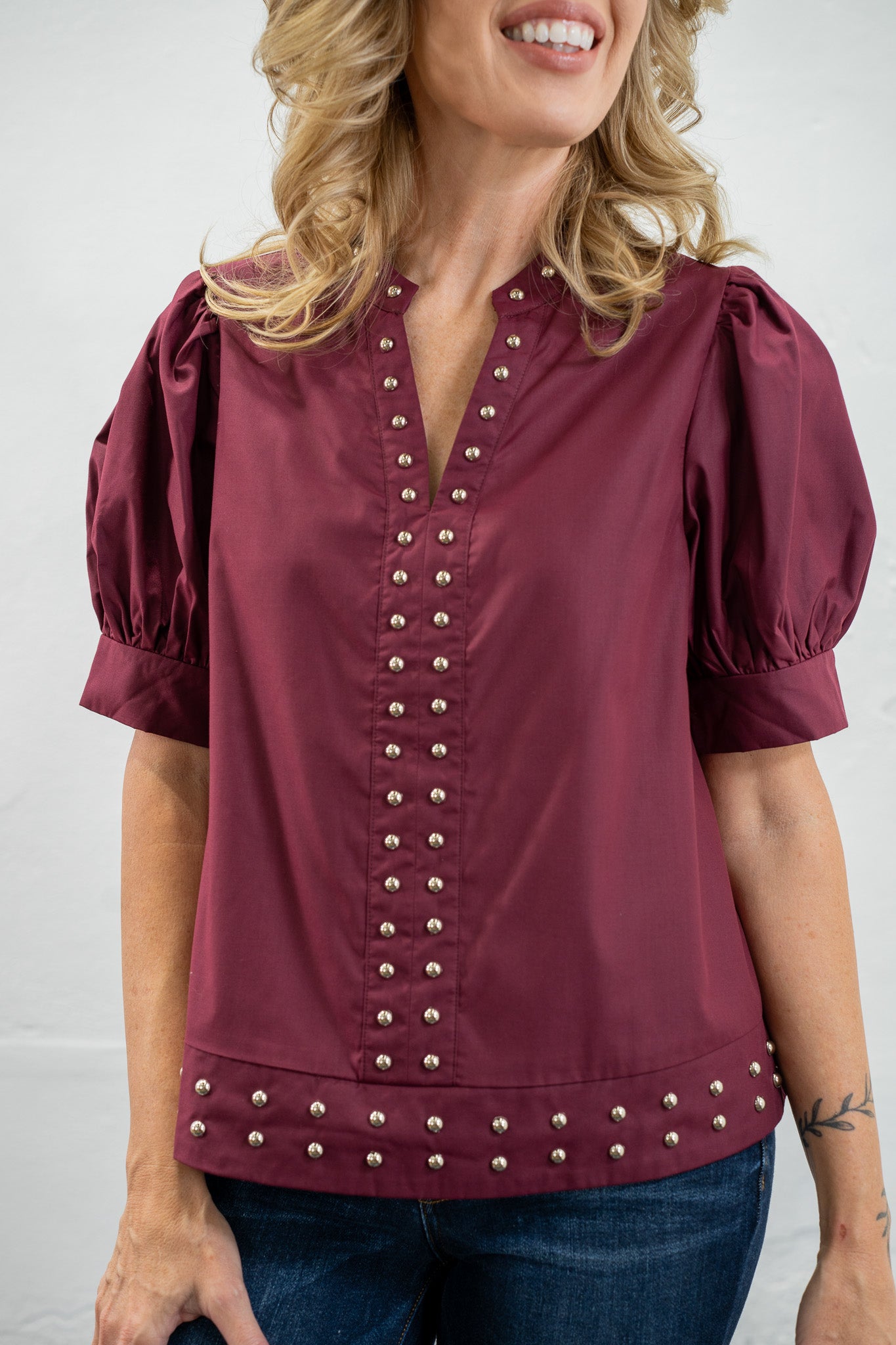 Evangeline Burgundy Studded Top