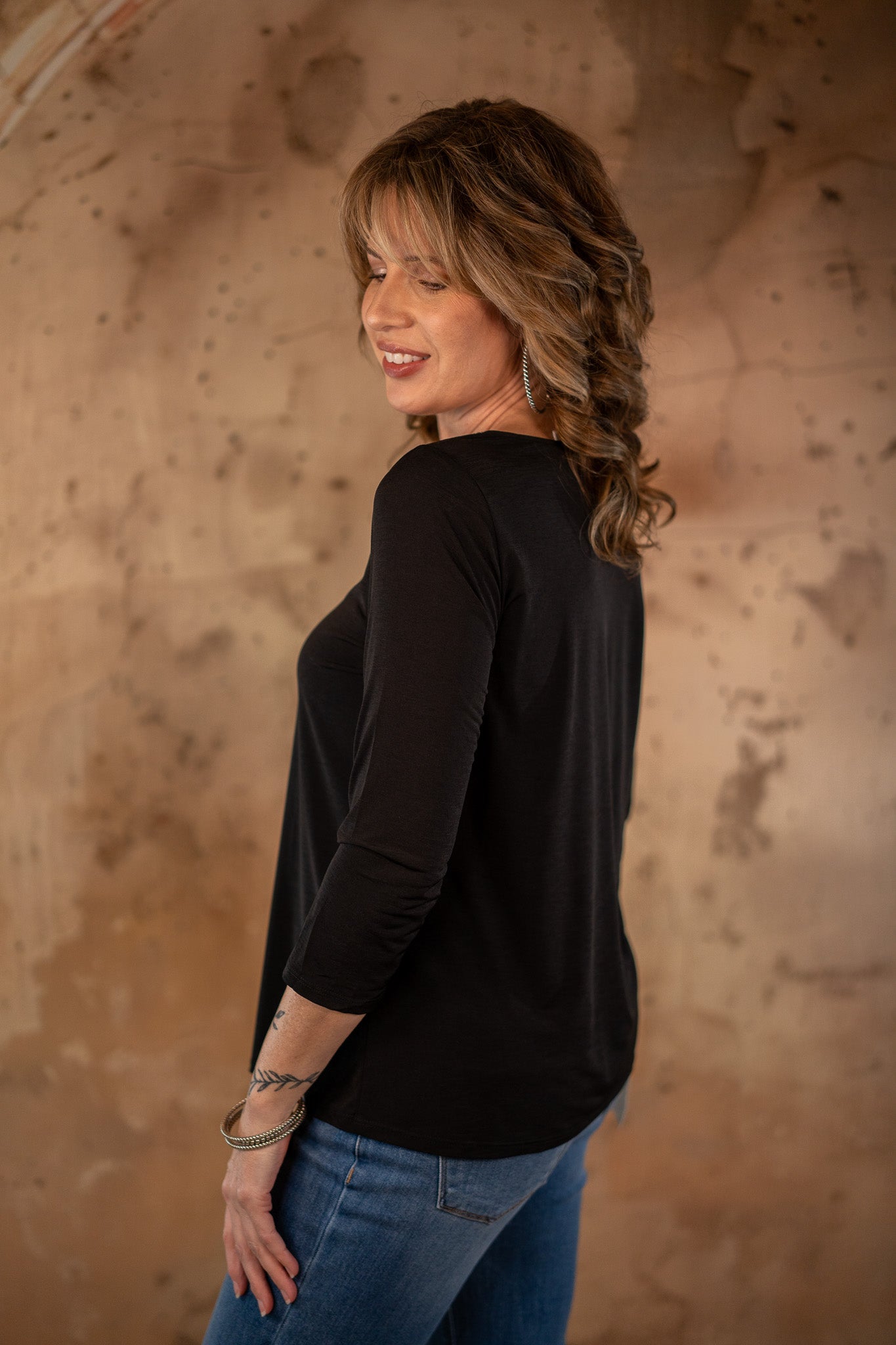 Becka Black Scoop-Neck Top