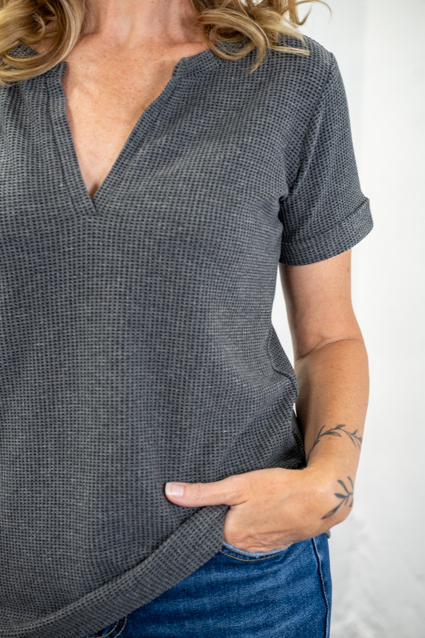 Vicki Charcoal Baby Waffle Knit Tee