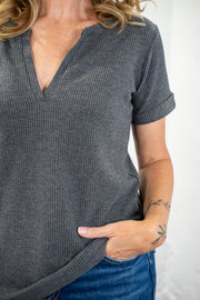 Vicki Charcoal Baby Waffle Knit Tee