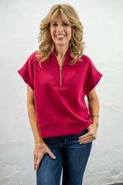 Adeline Cabernet Scuba Zip Top