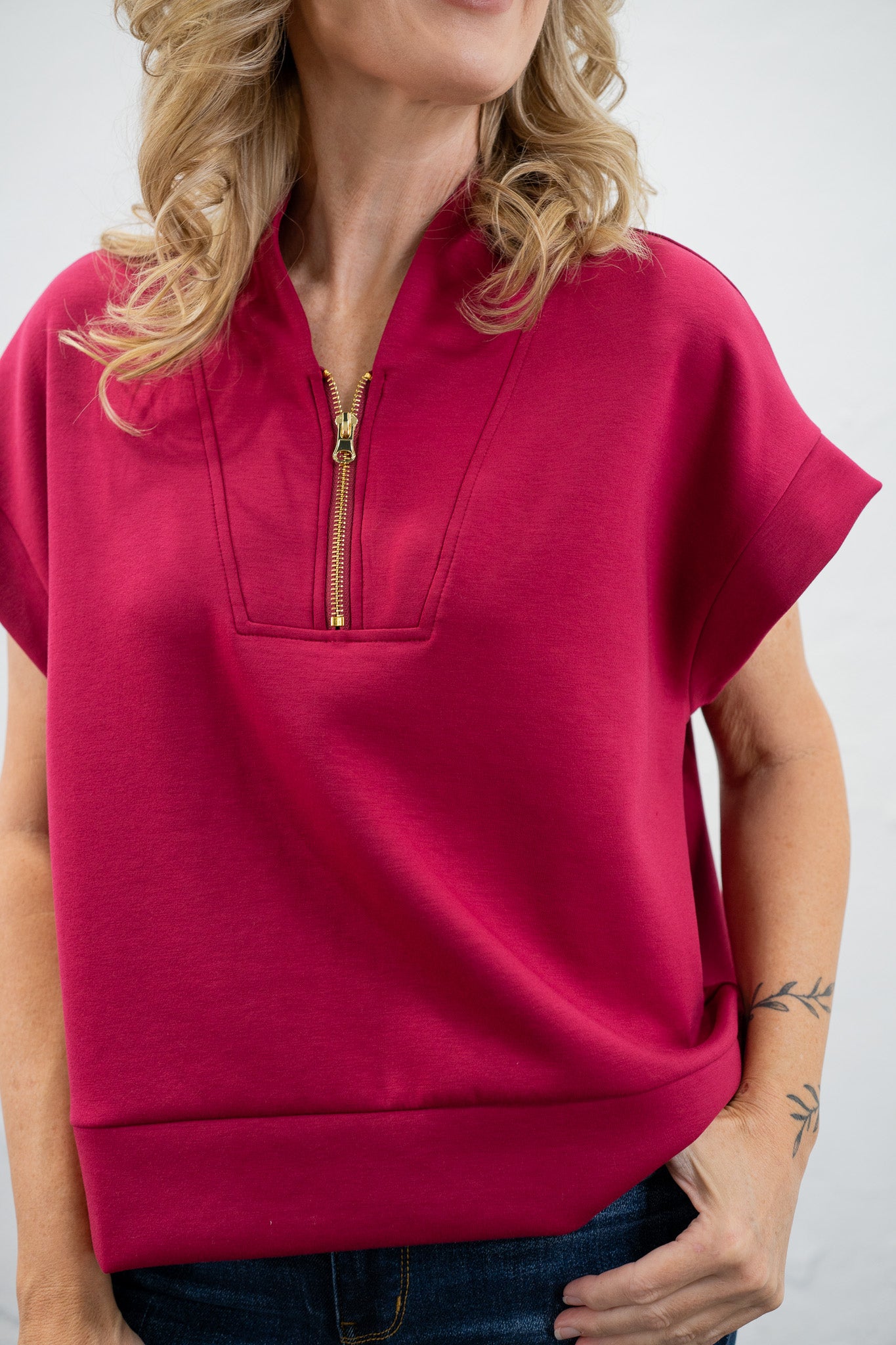 Adeline Cabernet Scuba Zip Top