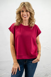 Lexi Cabernet Scuba Short Sleeve Top