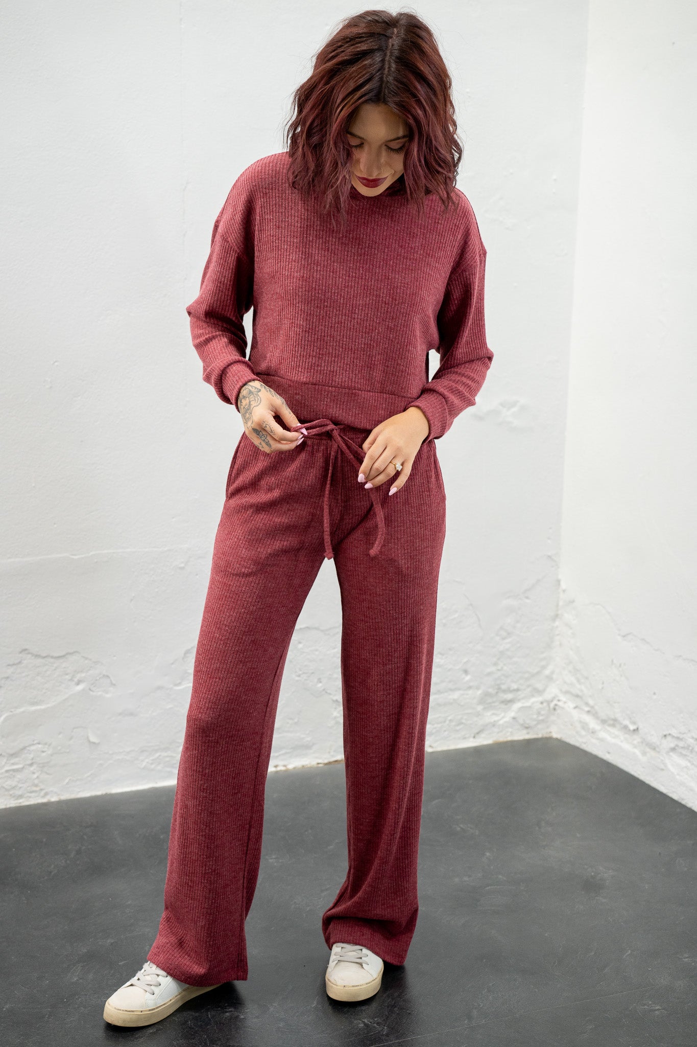 Mylie Cabernet Ribbed Lounge Set