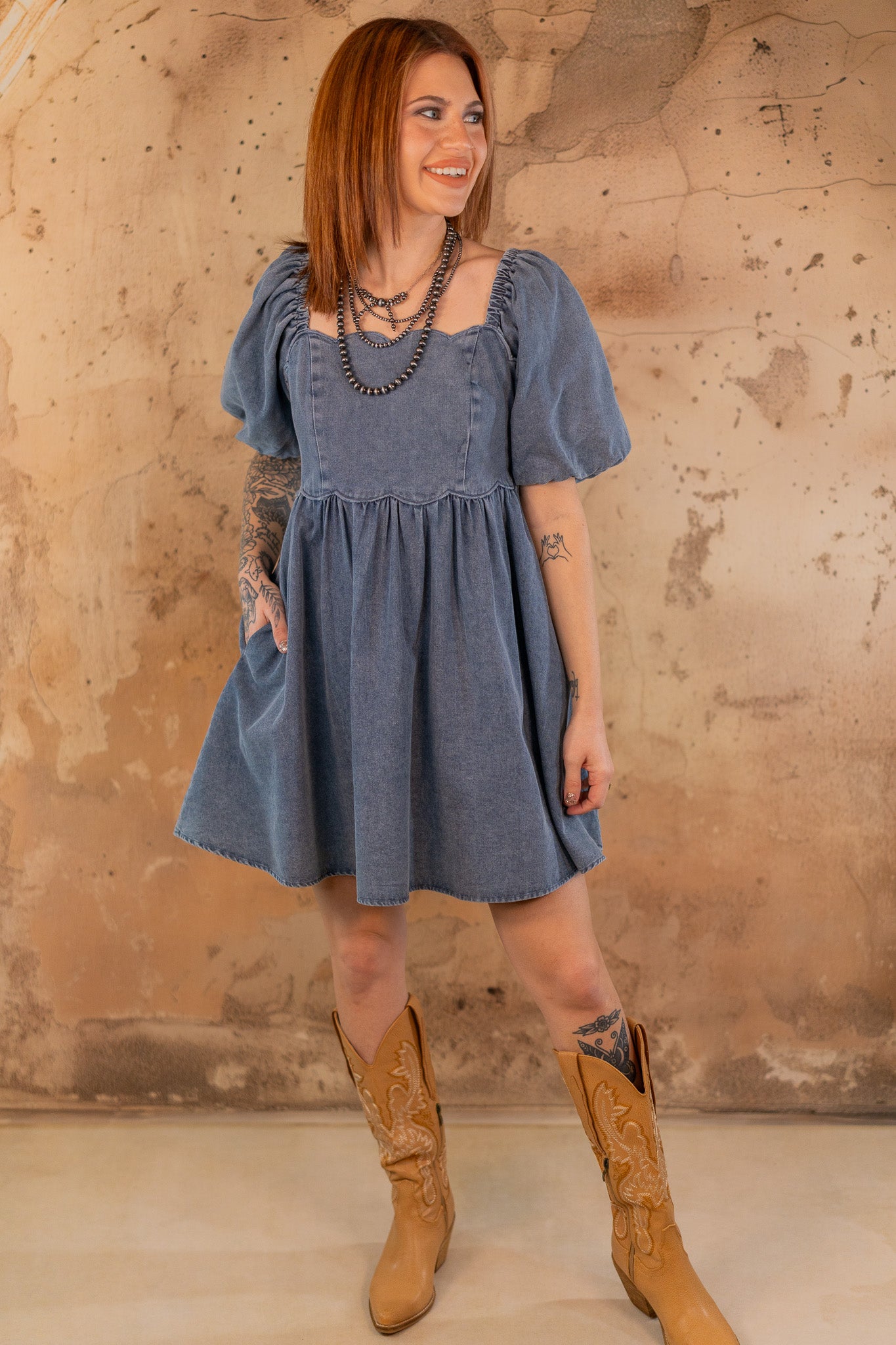 Mina Scalloped Denim Dress