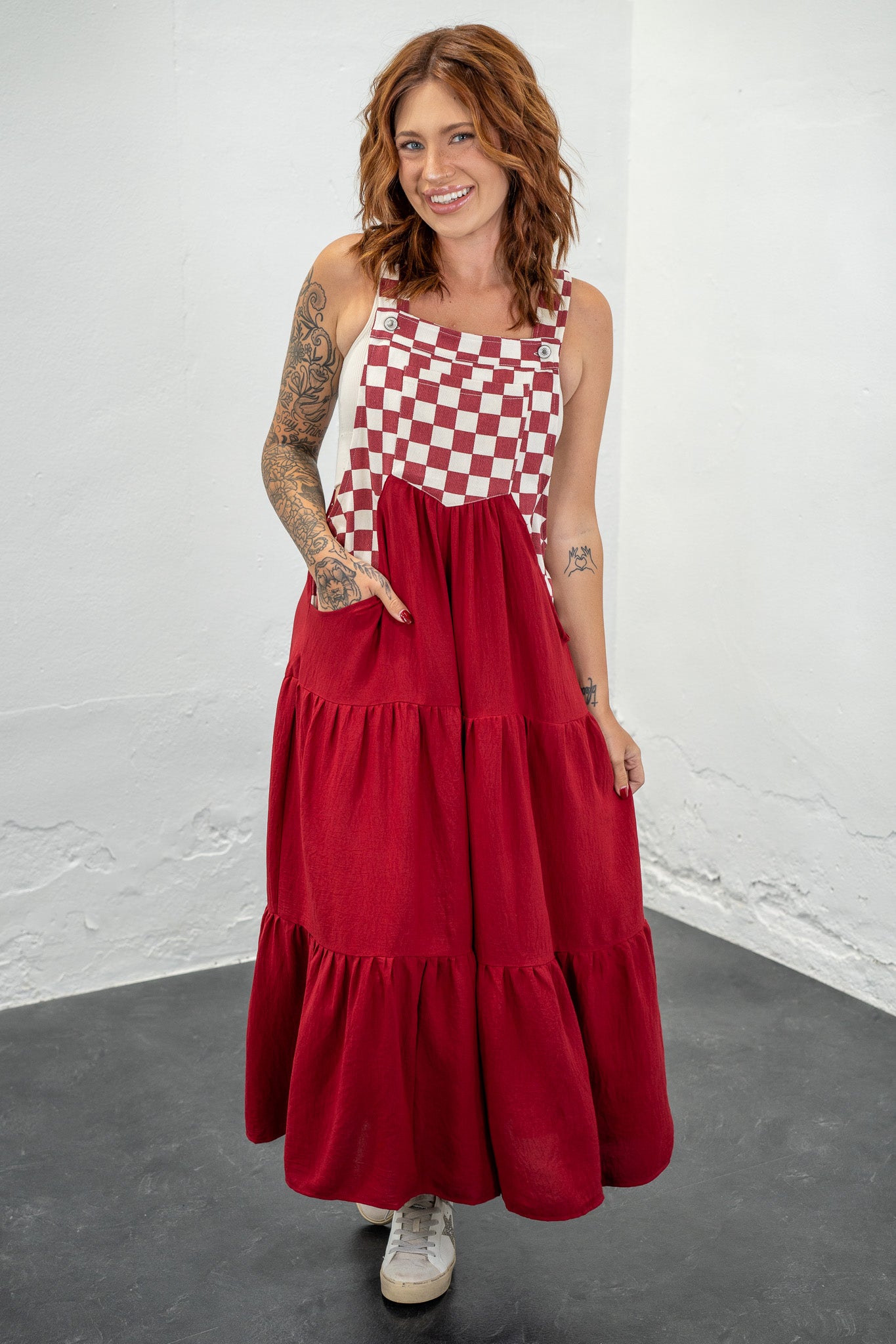 Evie Checkered Overall Dress