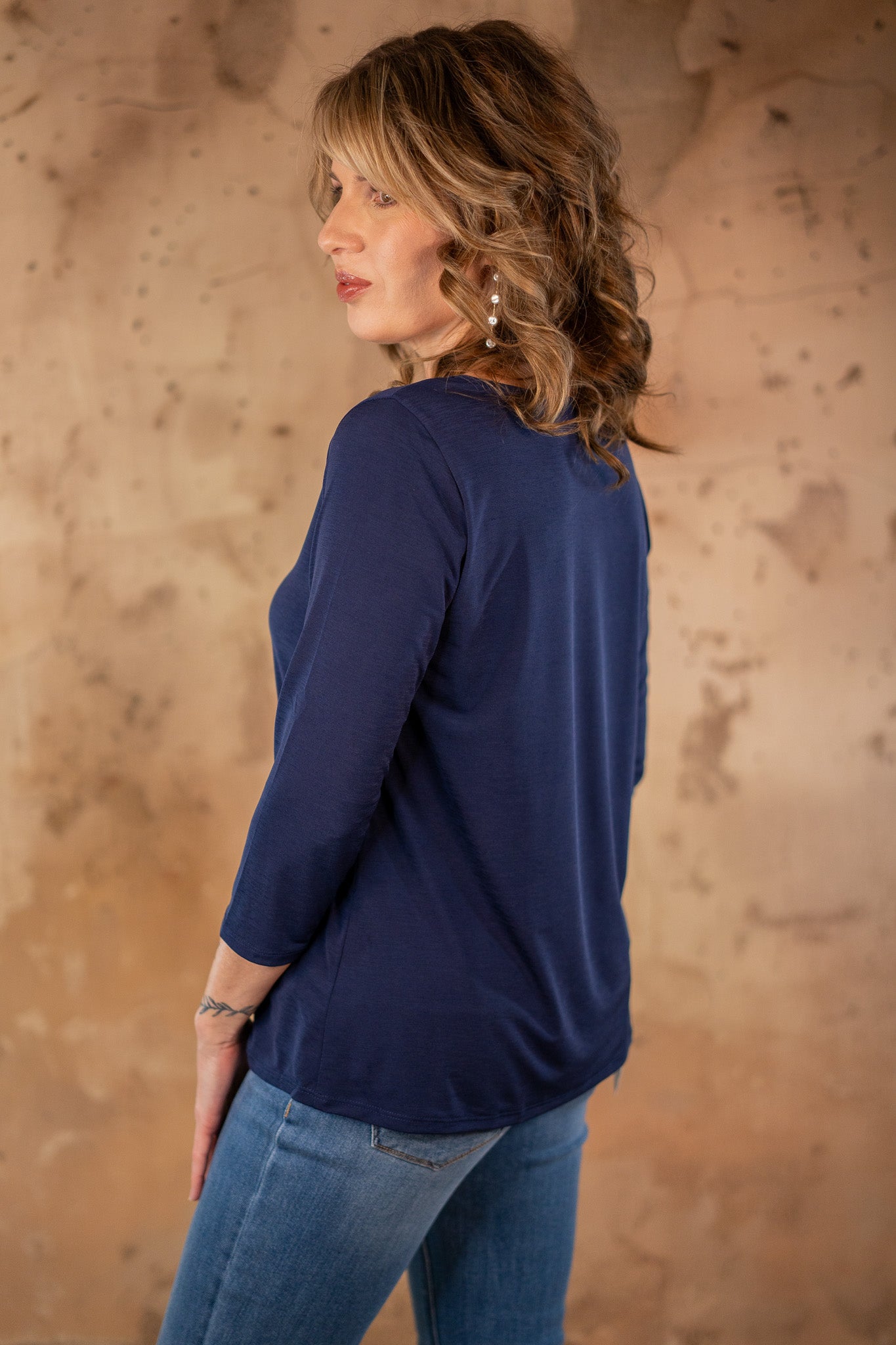 Becka Navy Scoop-Neck Top