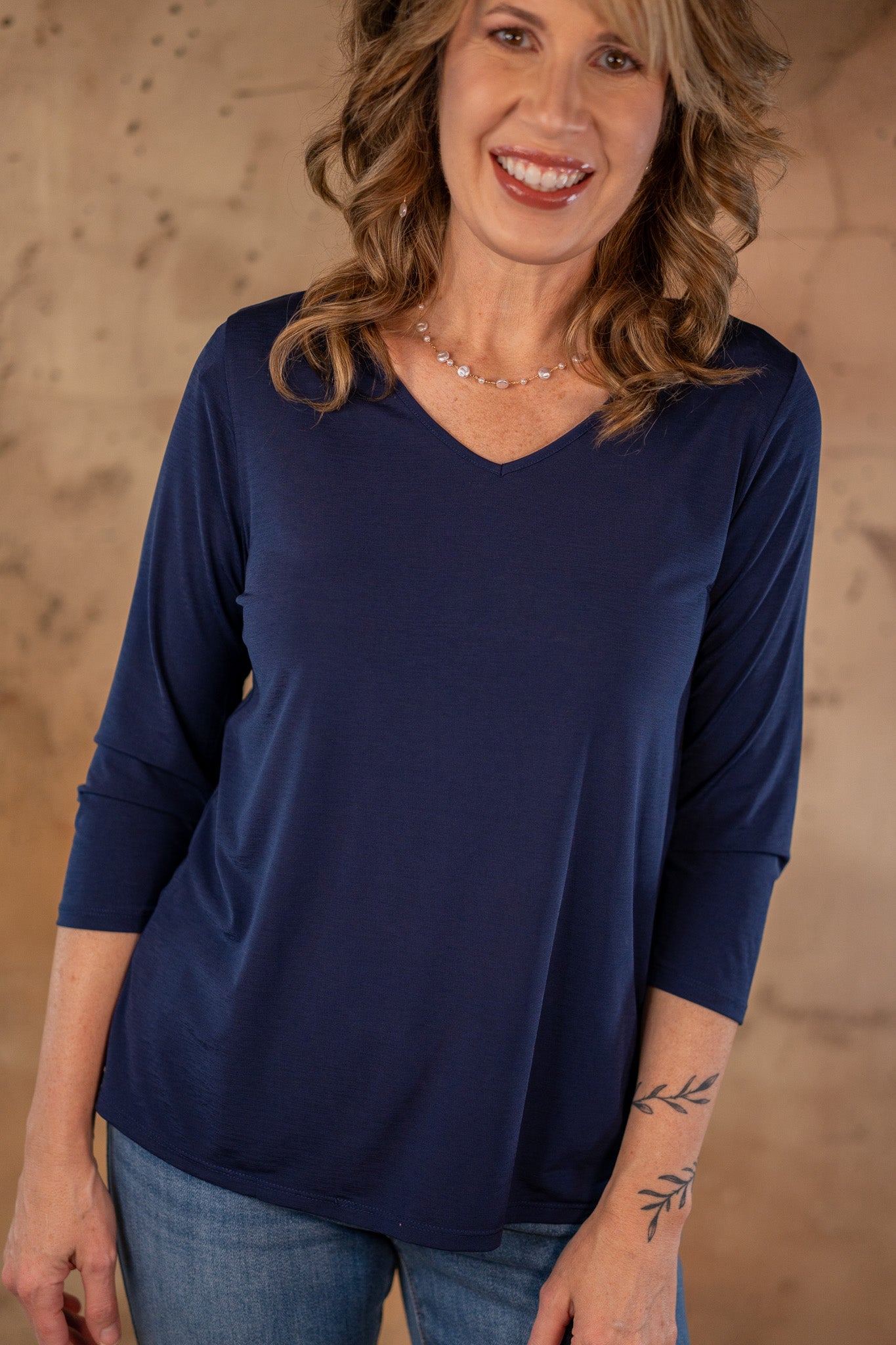 Vivian Navy V-Neck Top