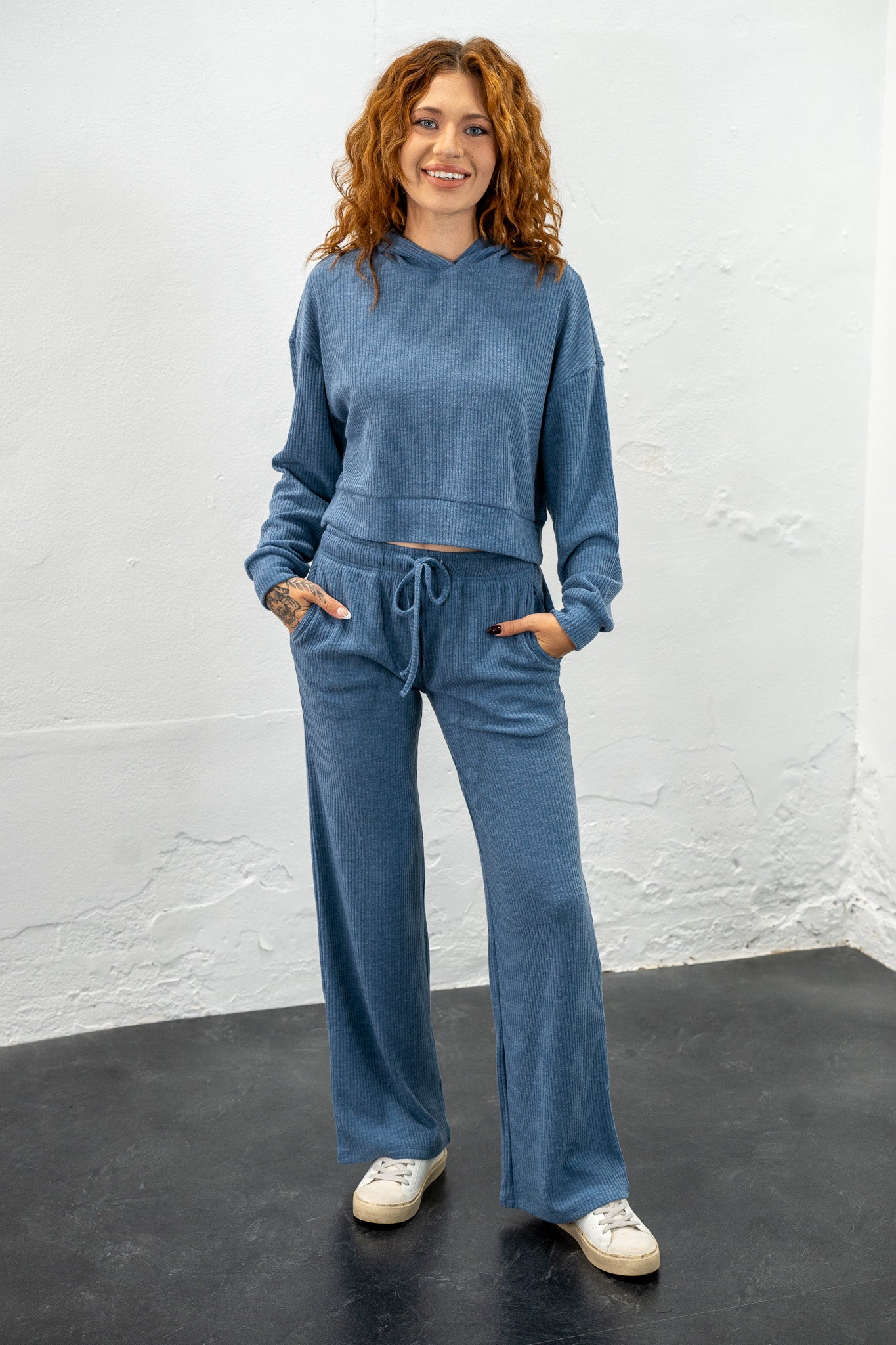 Mylie Dusty Blue Ribbed Lounge Set