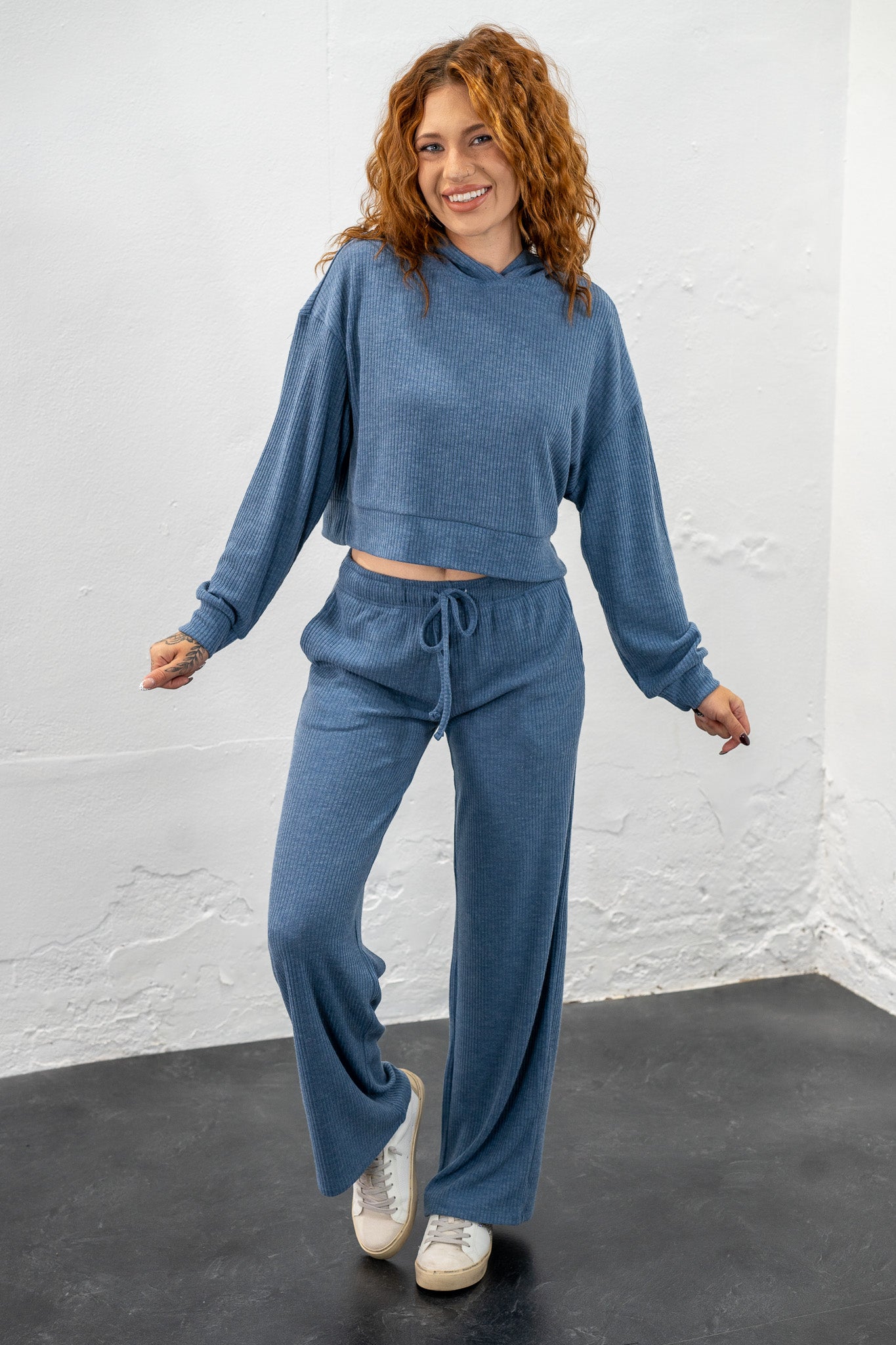 Mylie Dusty Blue Ribbed Lounge Set