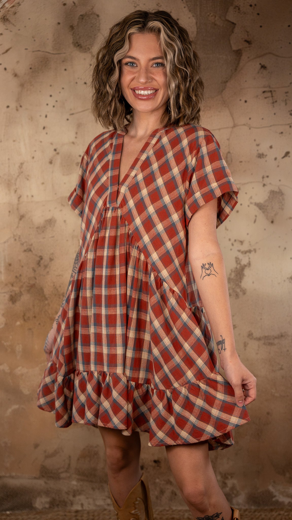 Alexandria Rust Plaid Dress