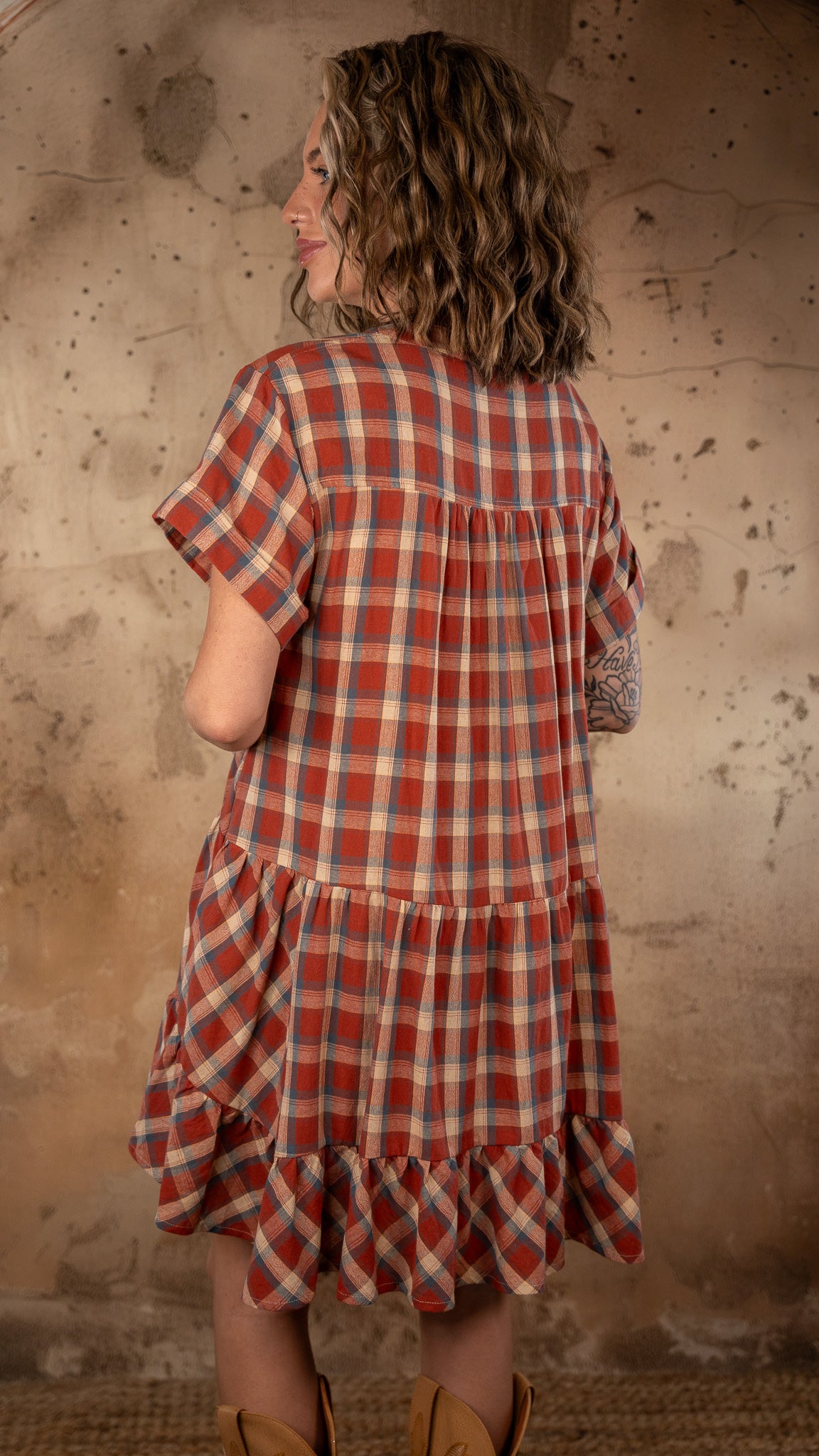 Alexandria Rust Plaid Dress