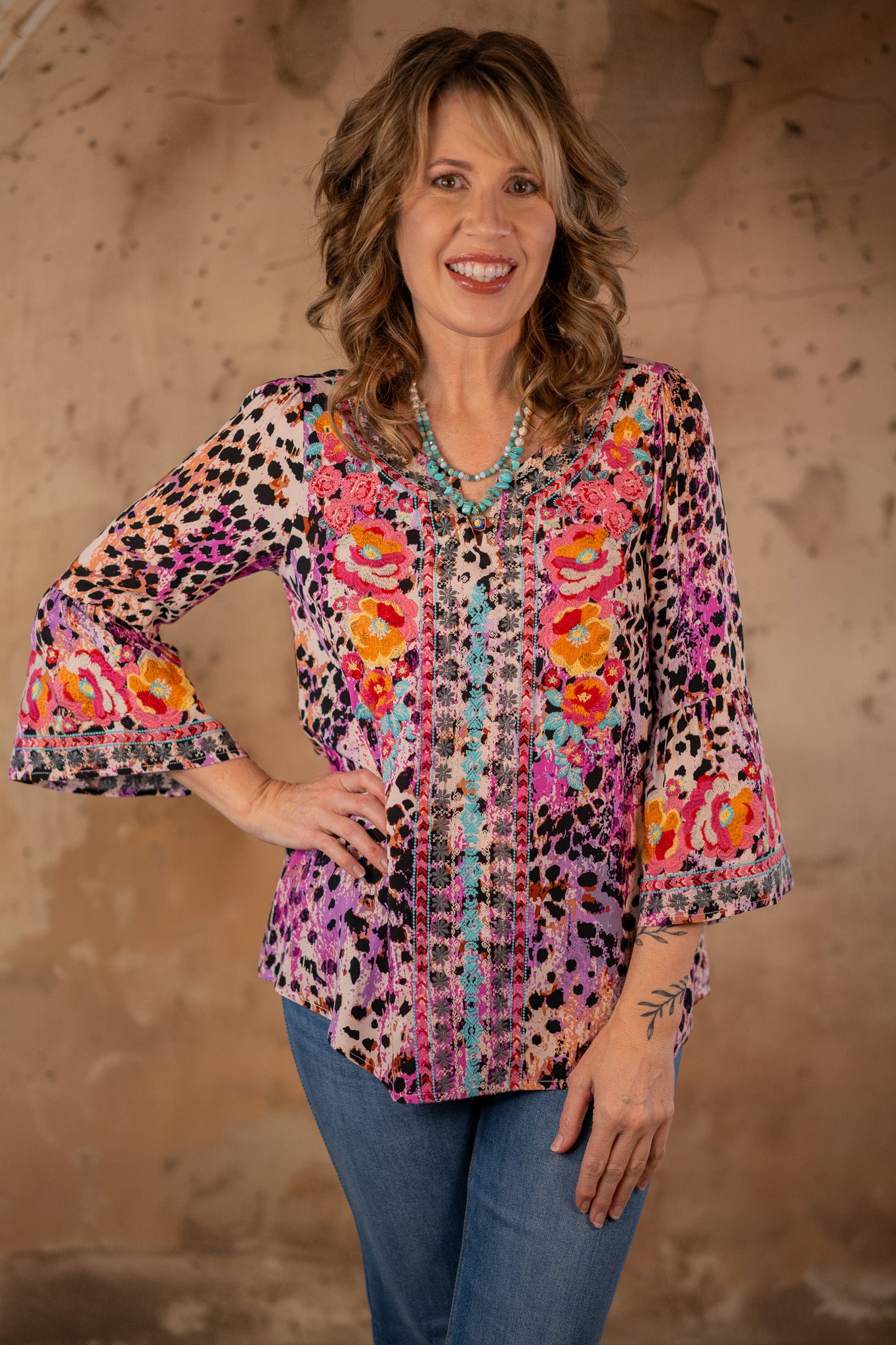 Lizza Spotted Embroidered Top