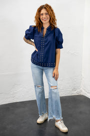 Evangeline Navy Studded Top