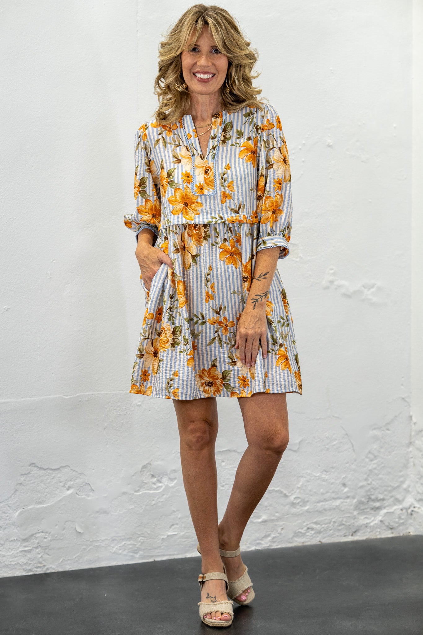 Jilya Stripe & Floral Dress