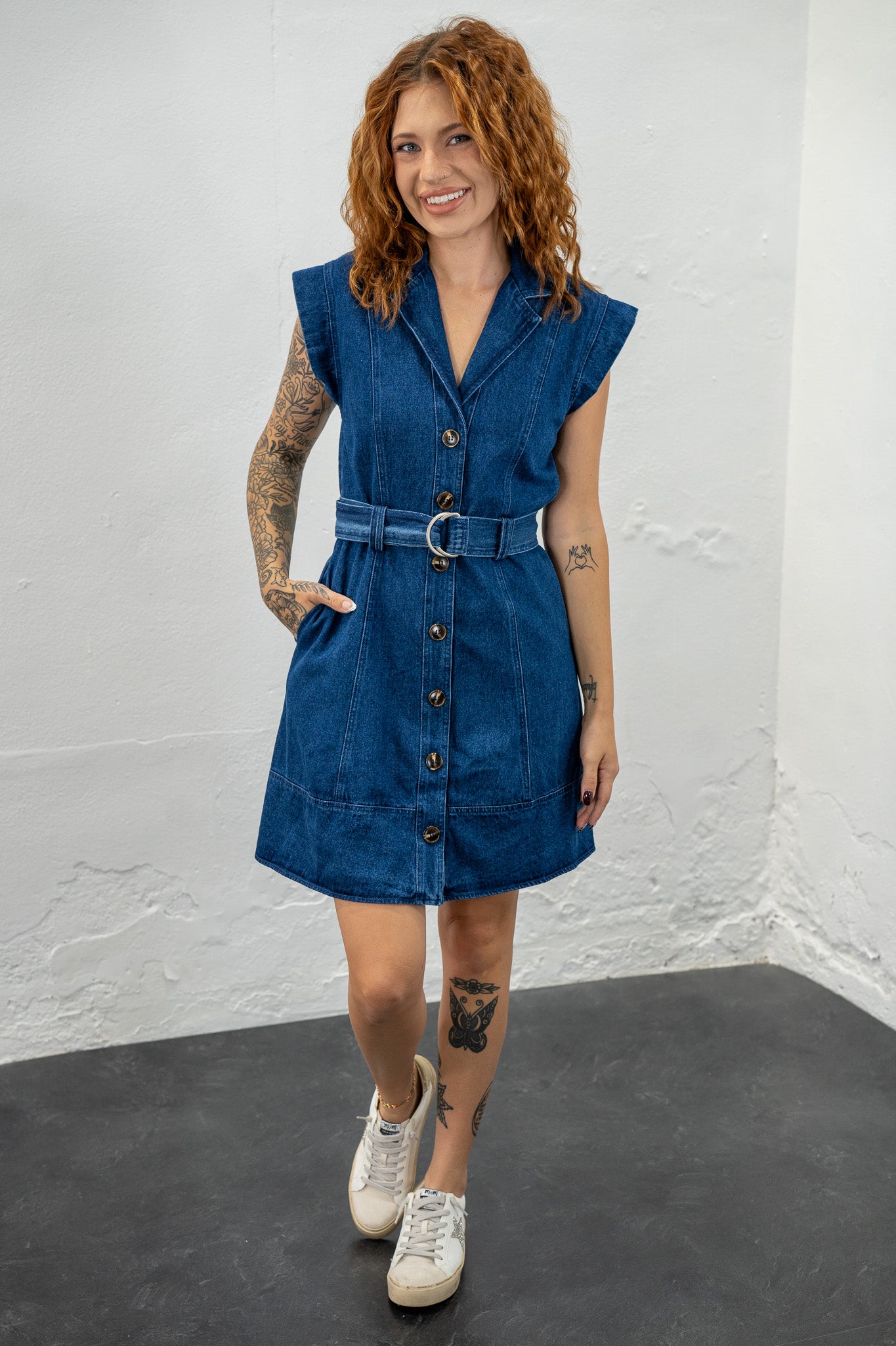 Eryka Denim Belted Dress