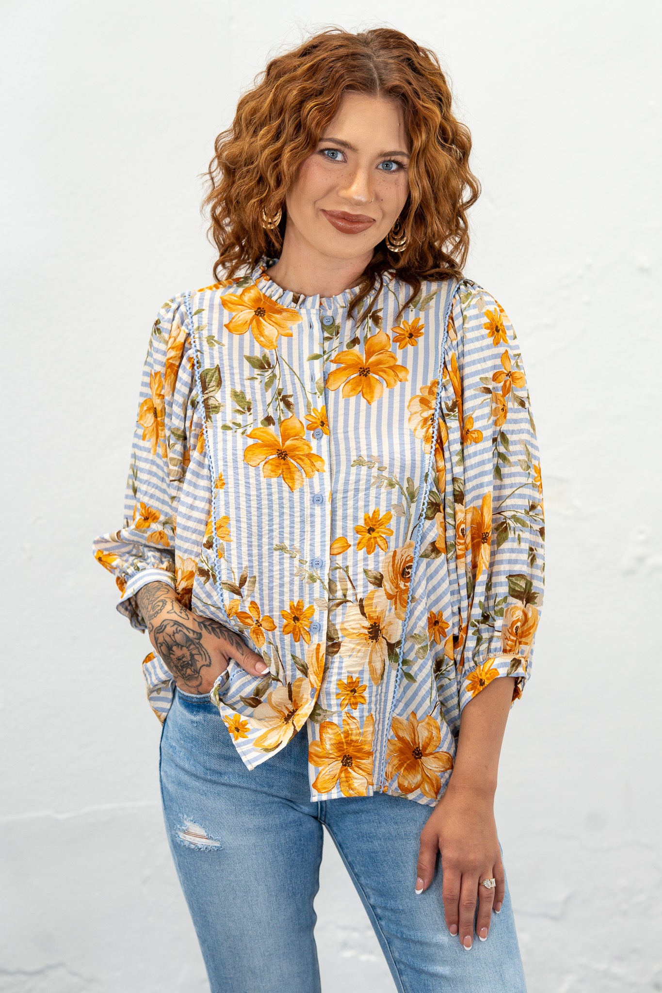 Jilya Stripe & Floral Button-Up Shirt