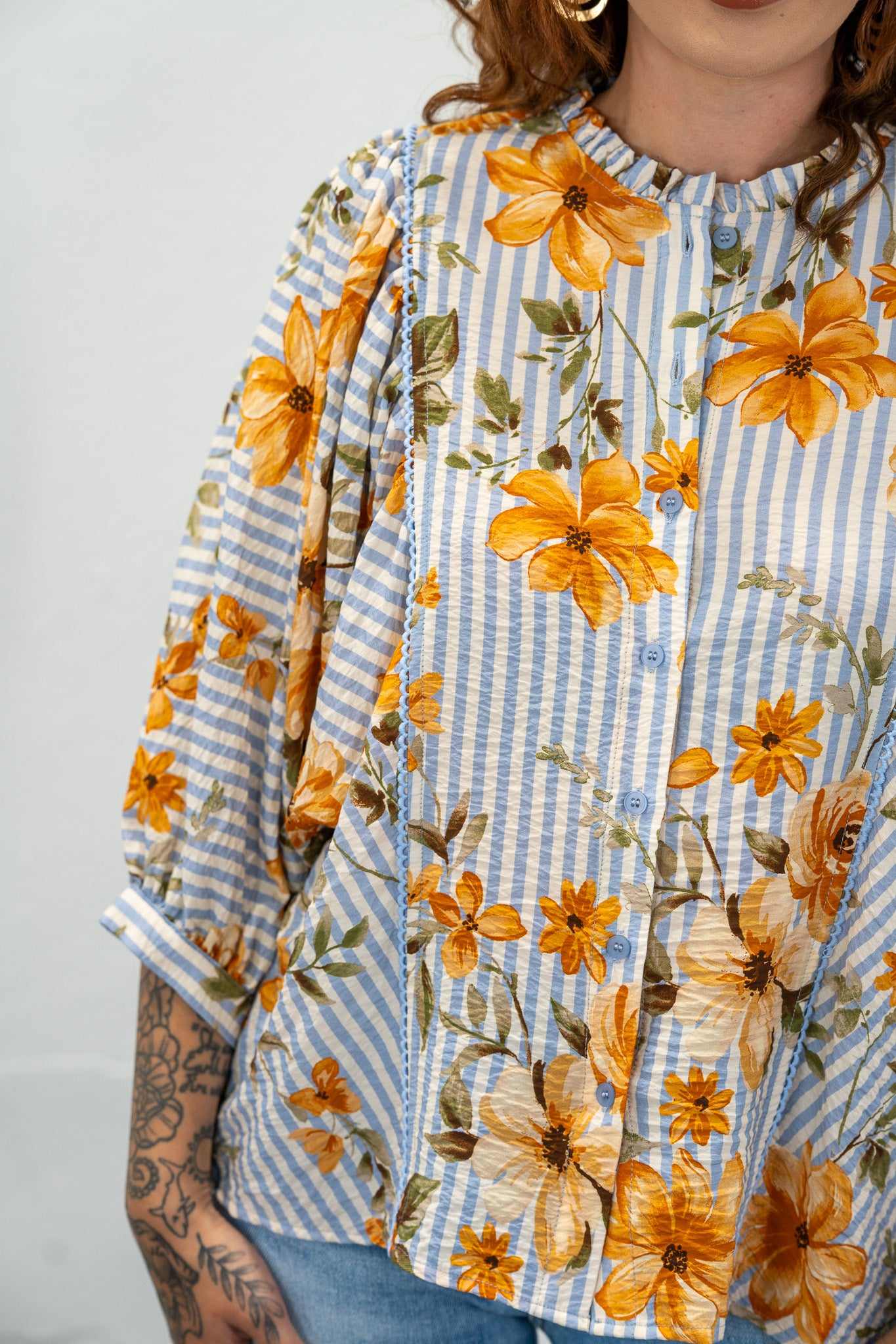 Jilya Stripe & Floral Button-Up Shirt