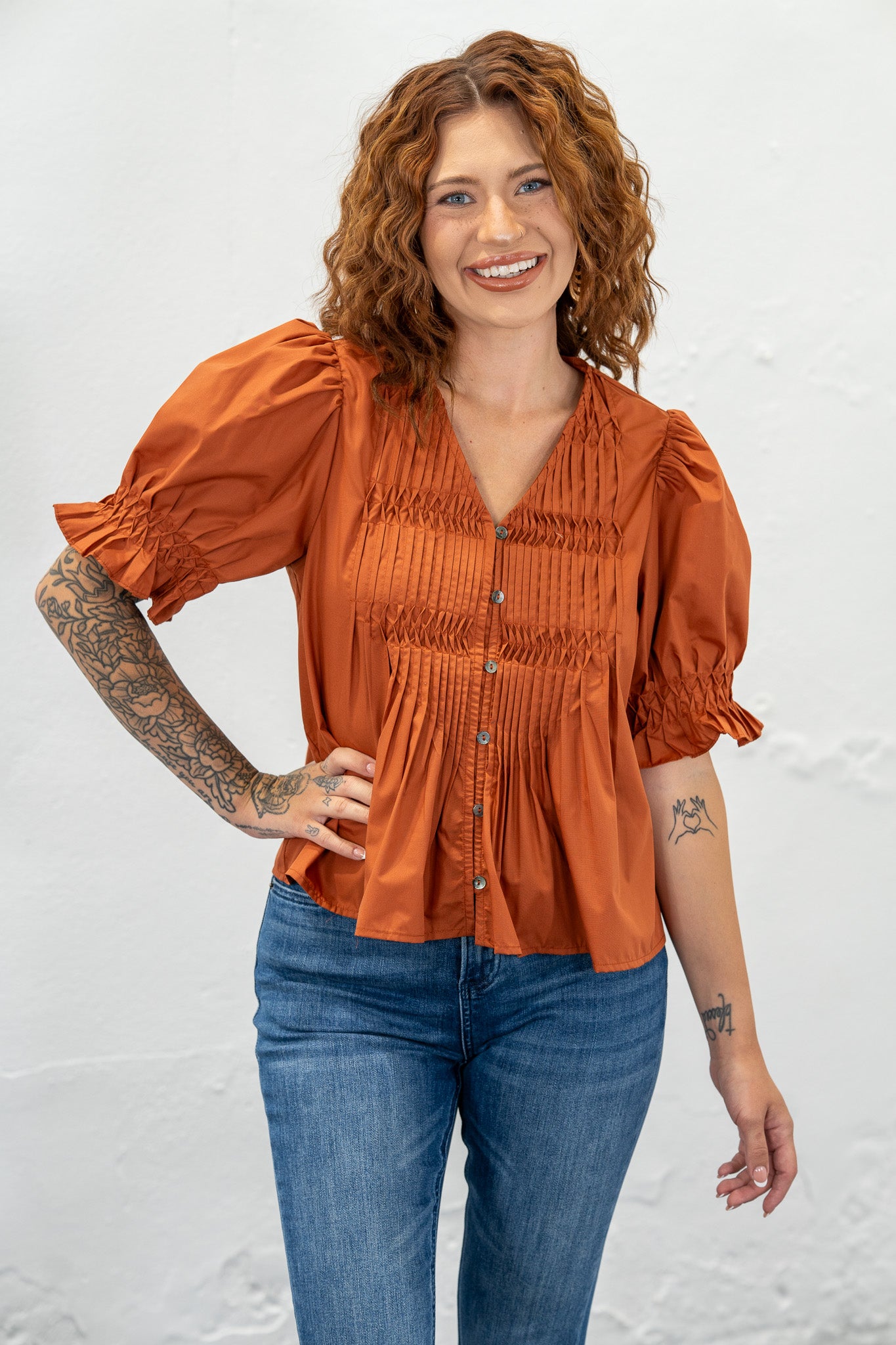 Bobbi Rust Smocked Top