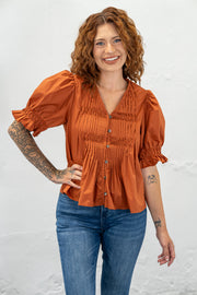 Bobbi Rust Smocked Top