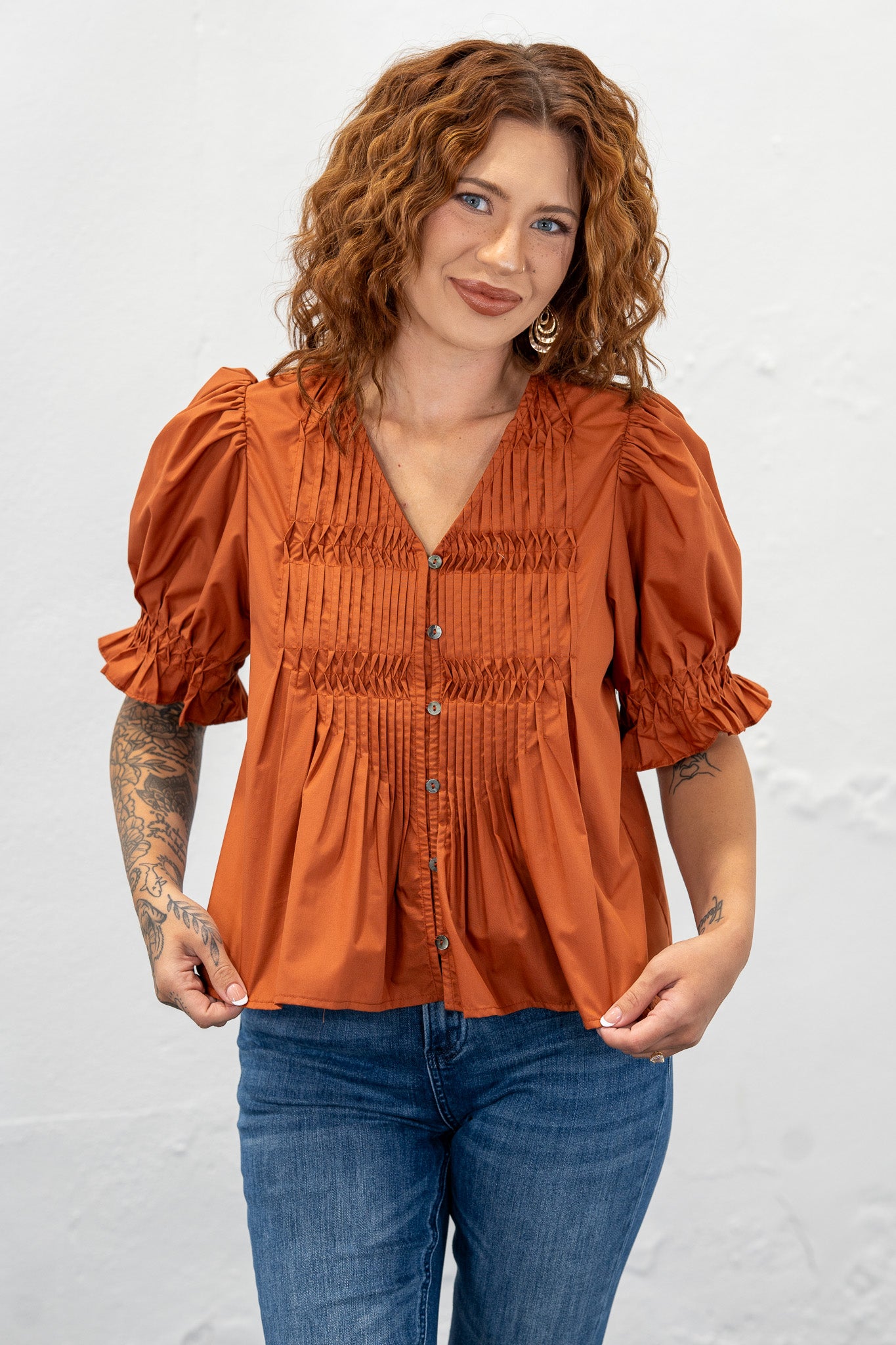 Bobbi Rust Smocked Top