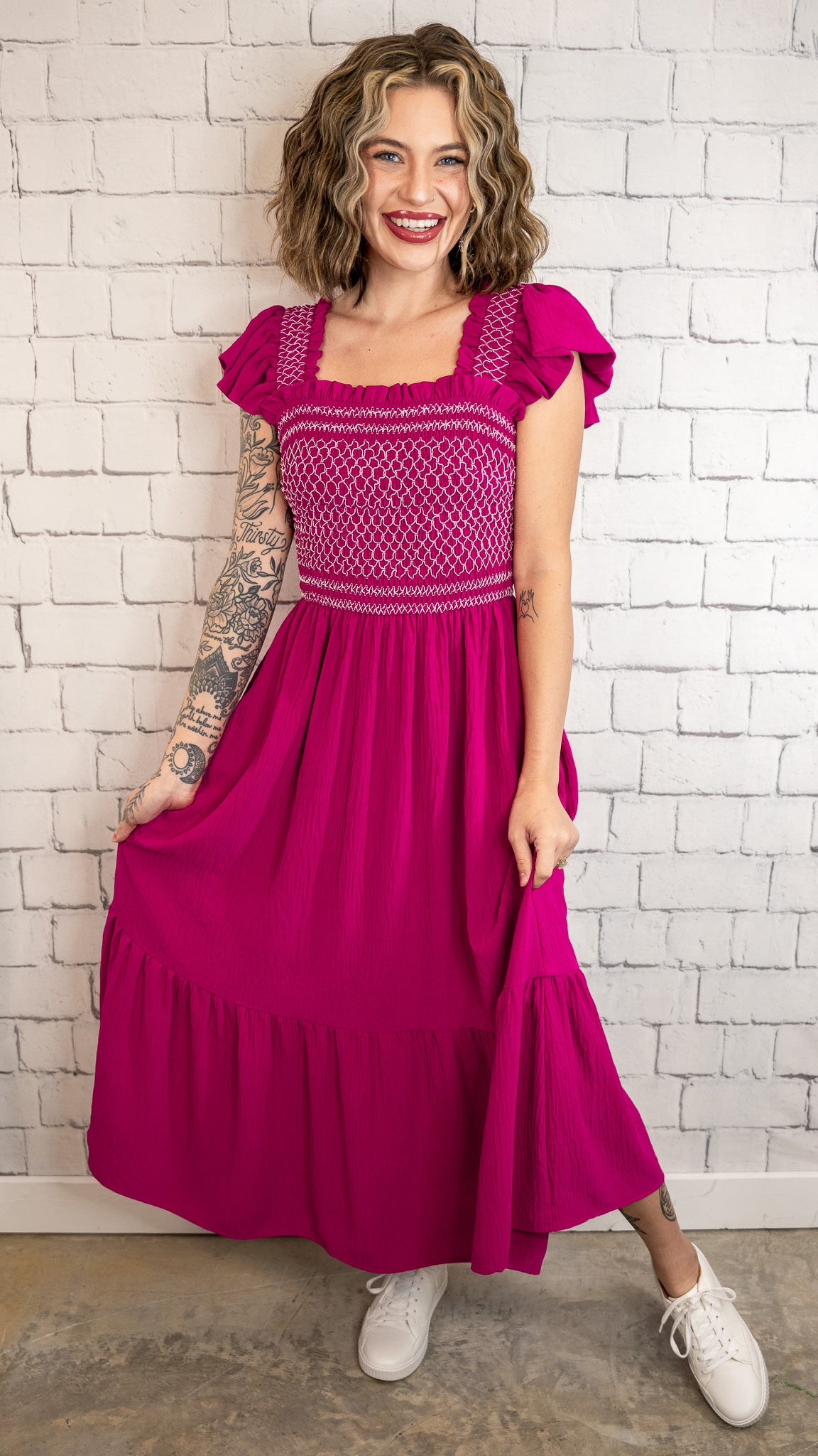 Miranda Magenta Smocked Dress