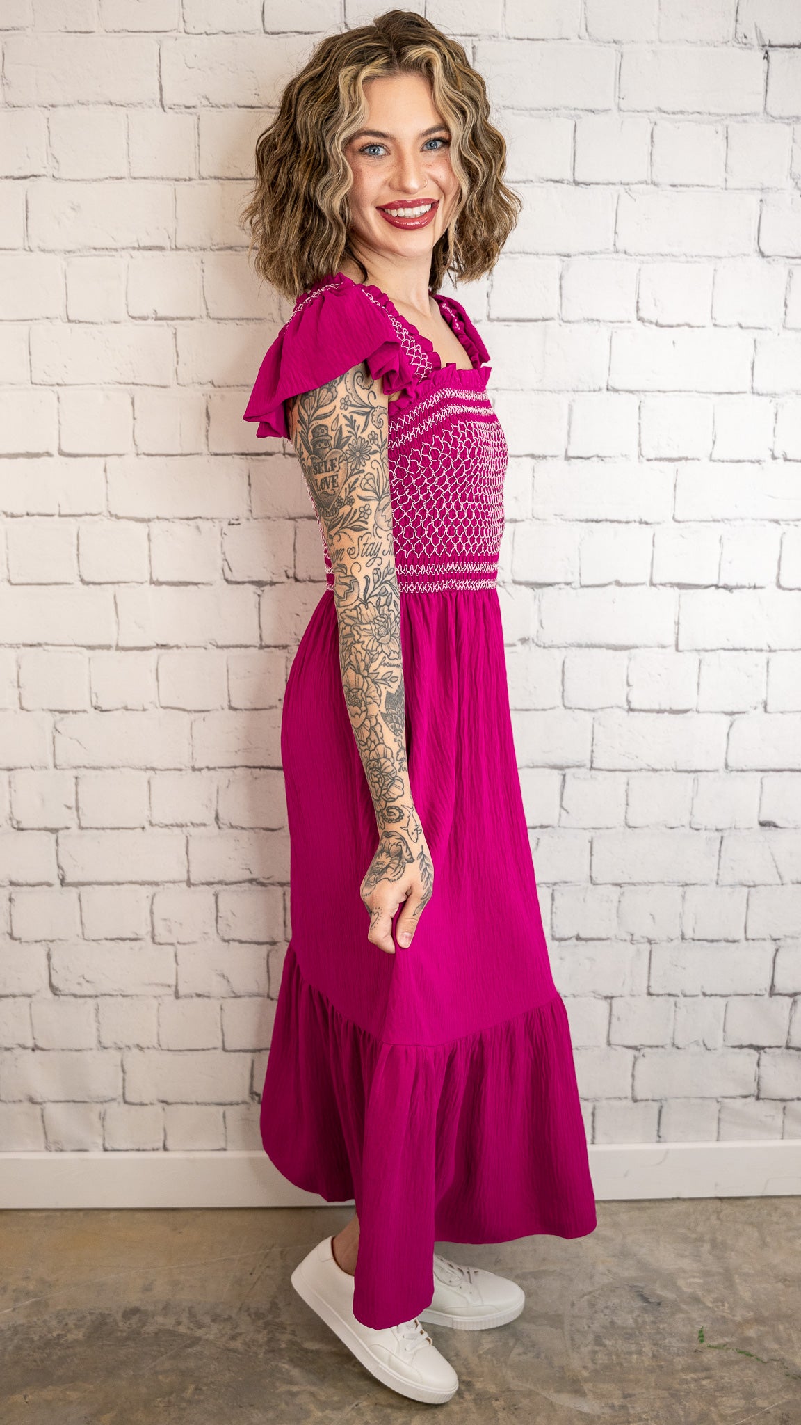 Miranda Magenta Smocked Dress