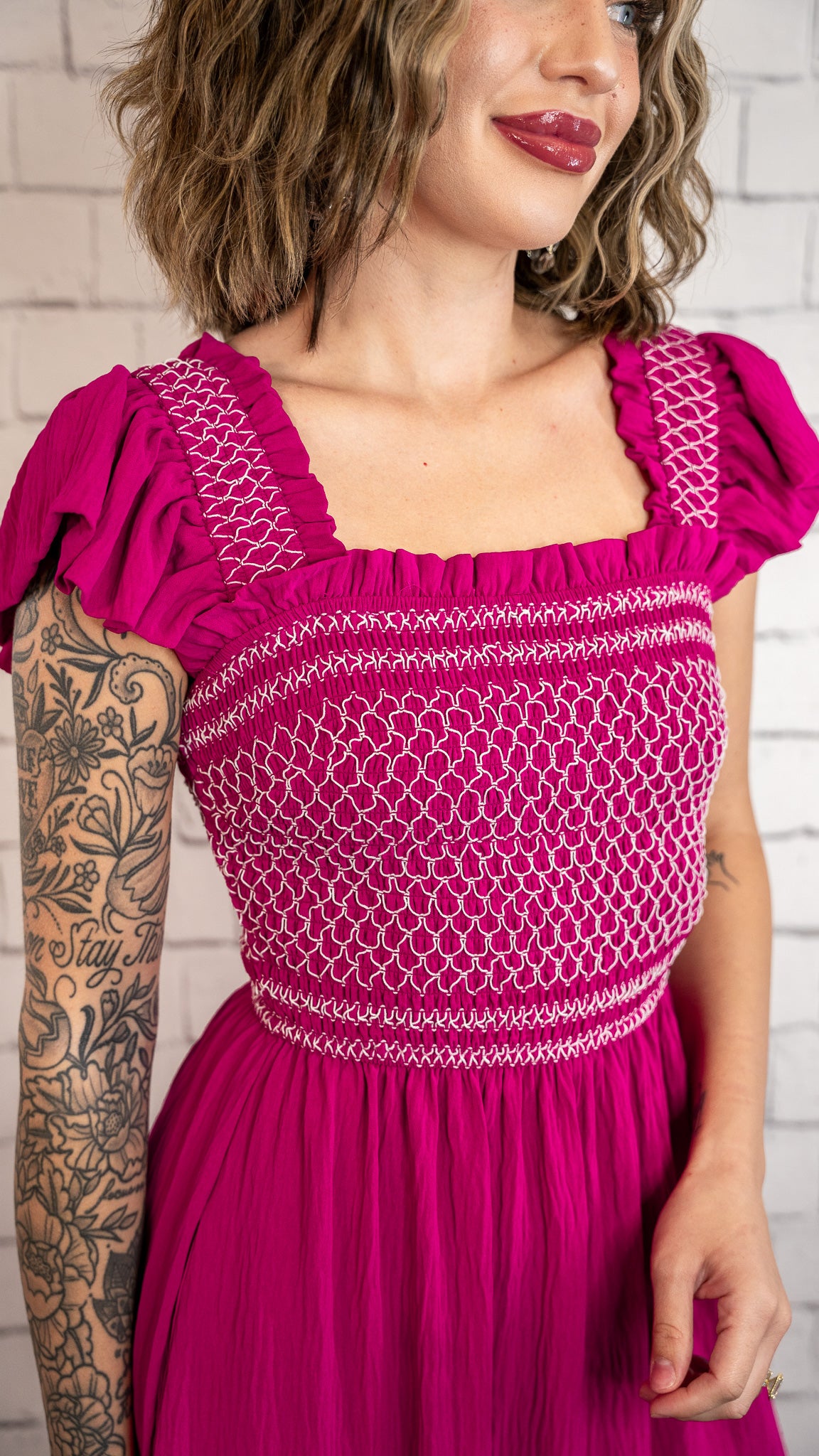 Miranda Magenta Smocked Dress