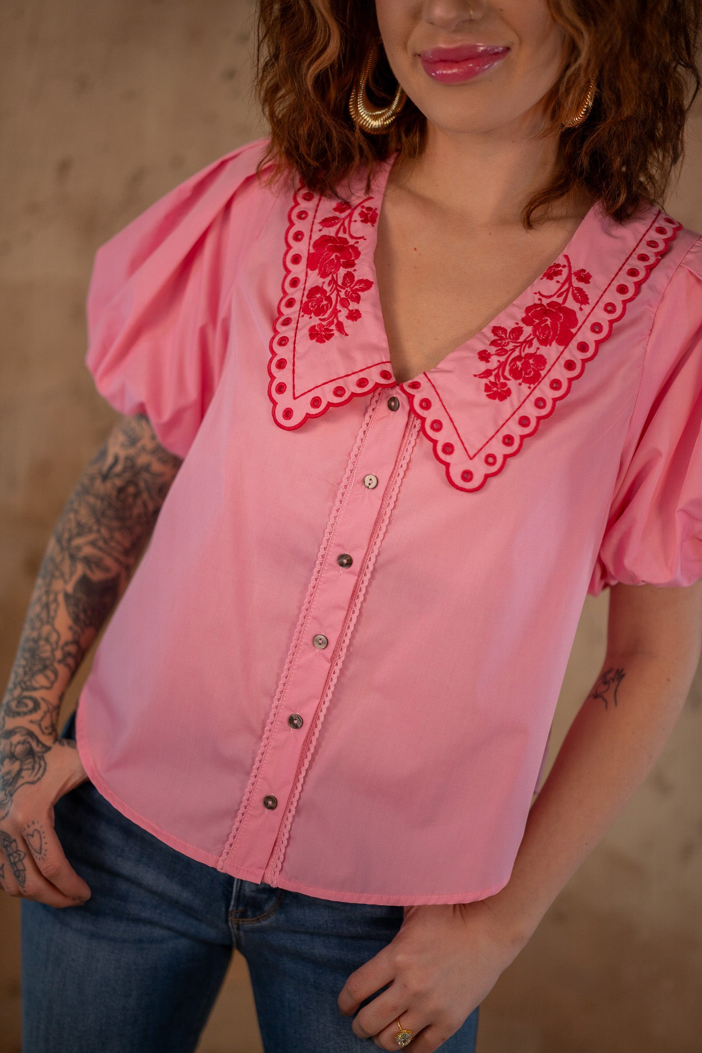 Maddie Pink Embroidered Top