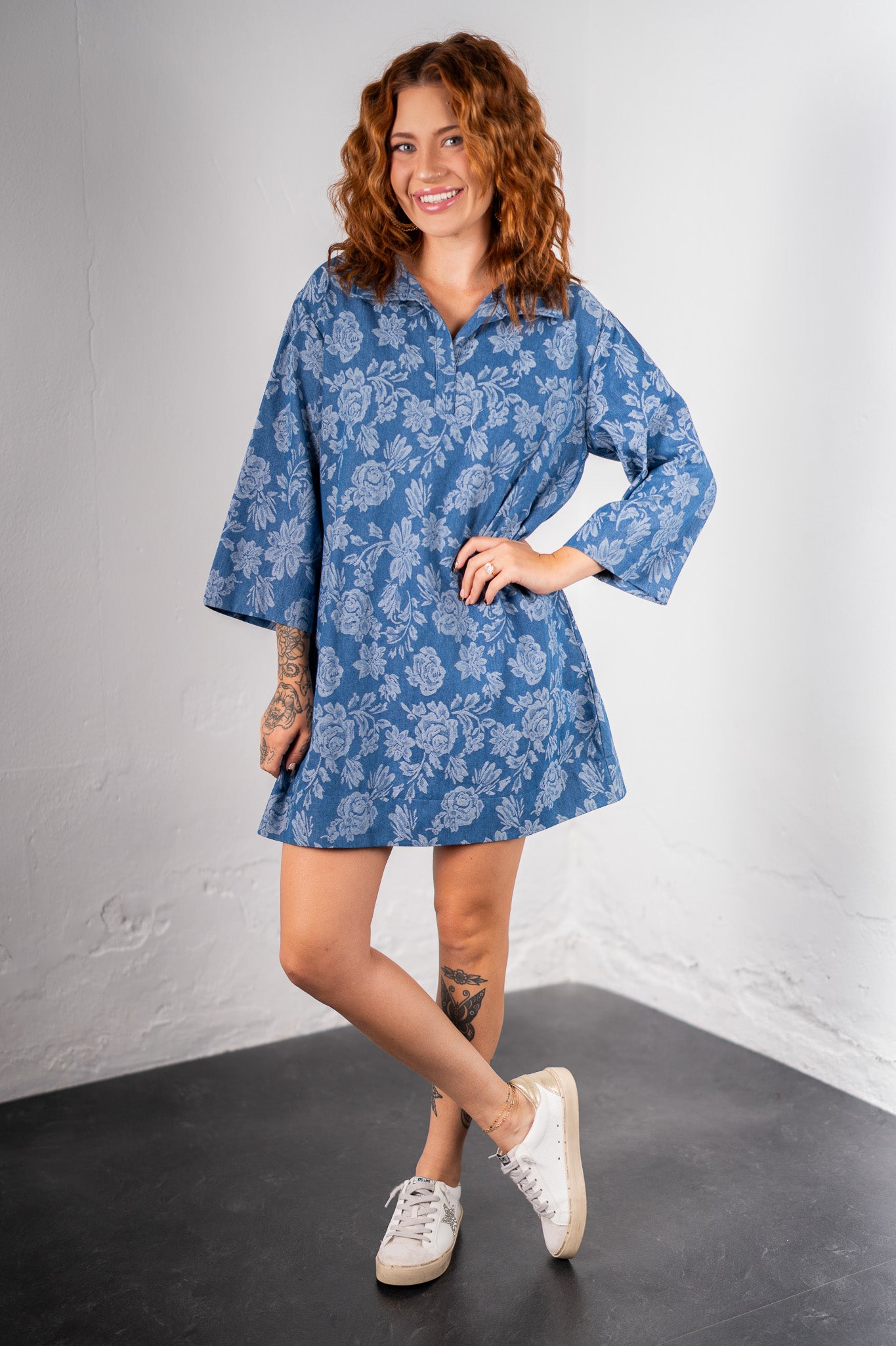 Imperial Bloom Denim Dress
