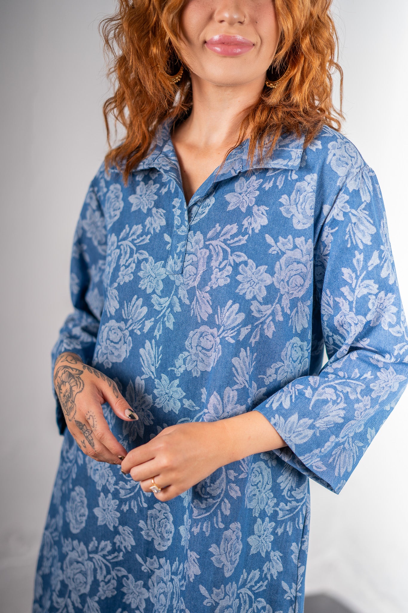 Imperial Bloom Denim Dress
