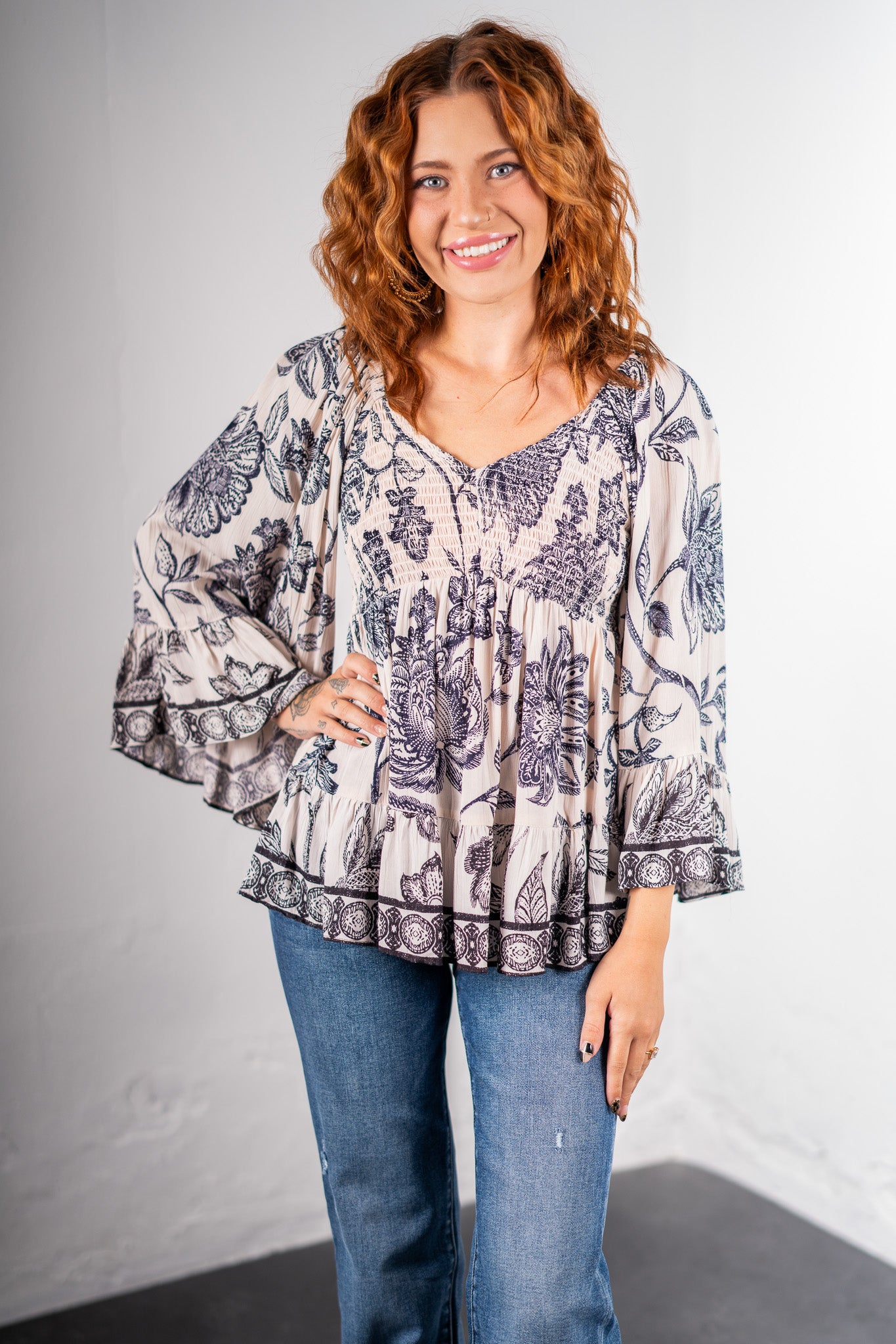 Kamryn Floral Bell Sleeve Top