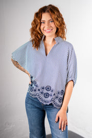 Lori Navy Eyelet Top