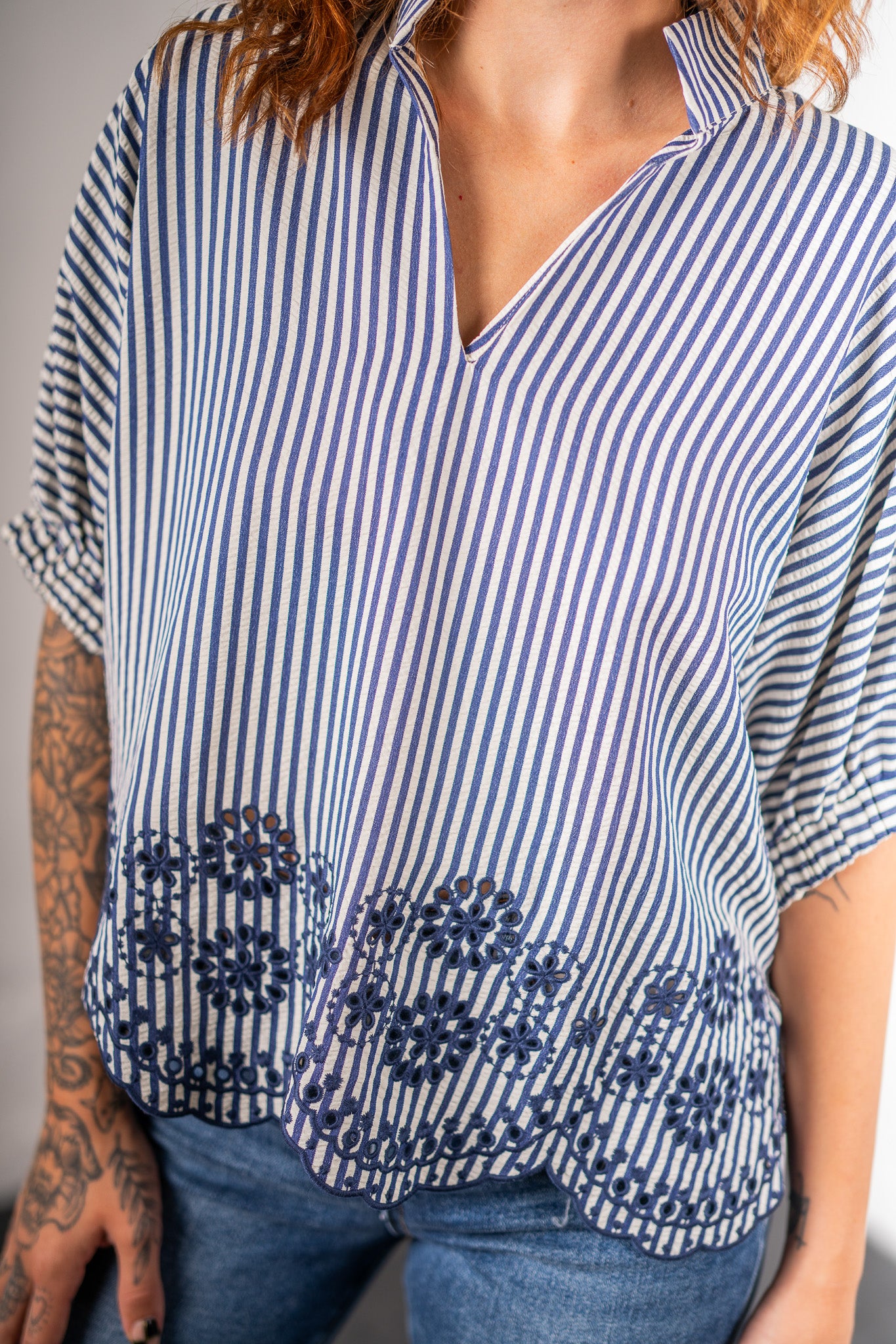 Lori Navy Eyelet Top