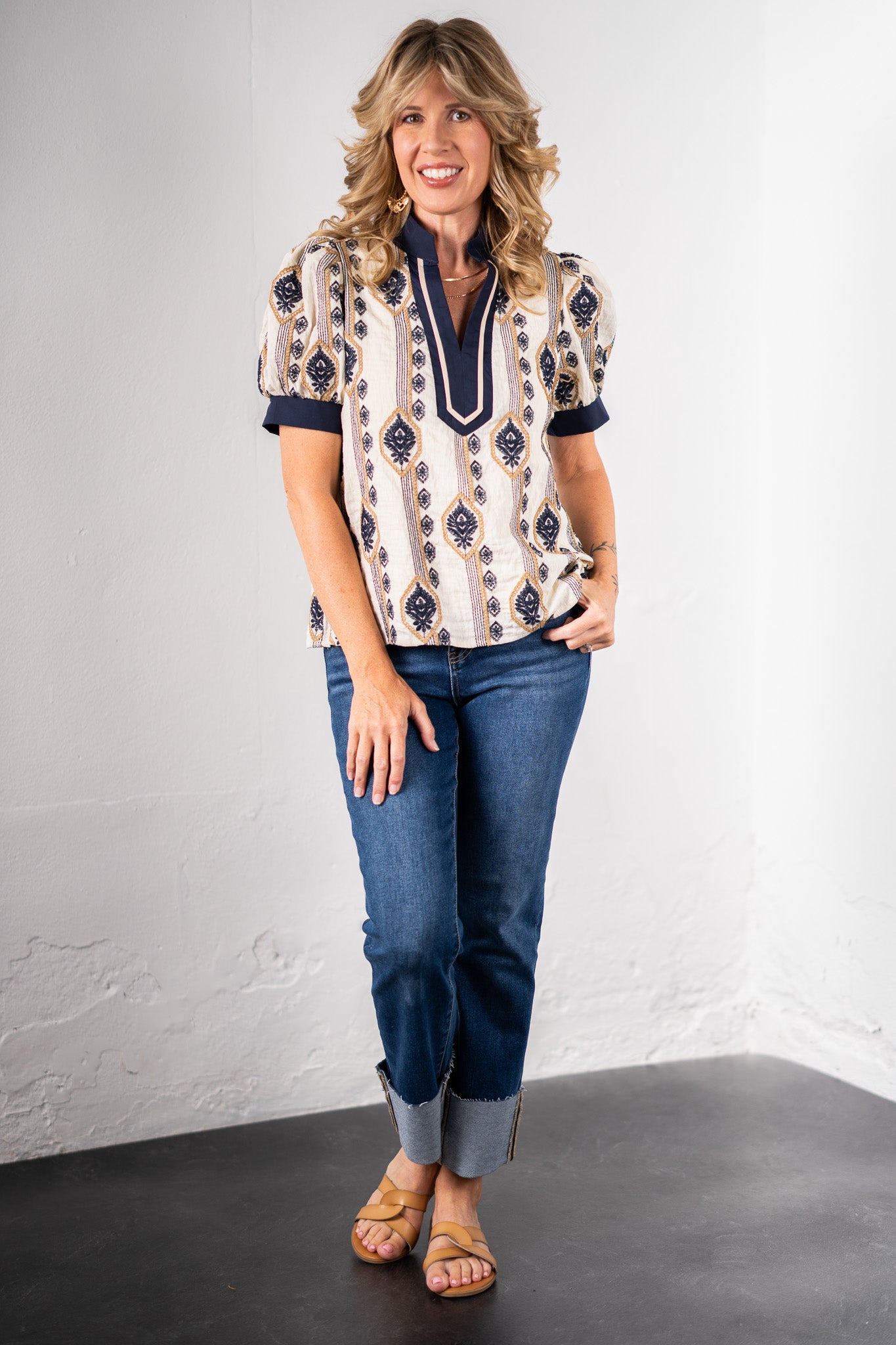 Annika Navy Embroidered Top