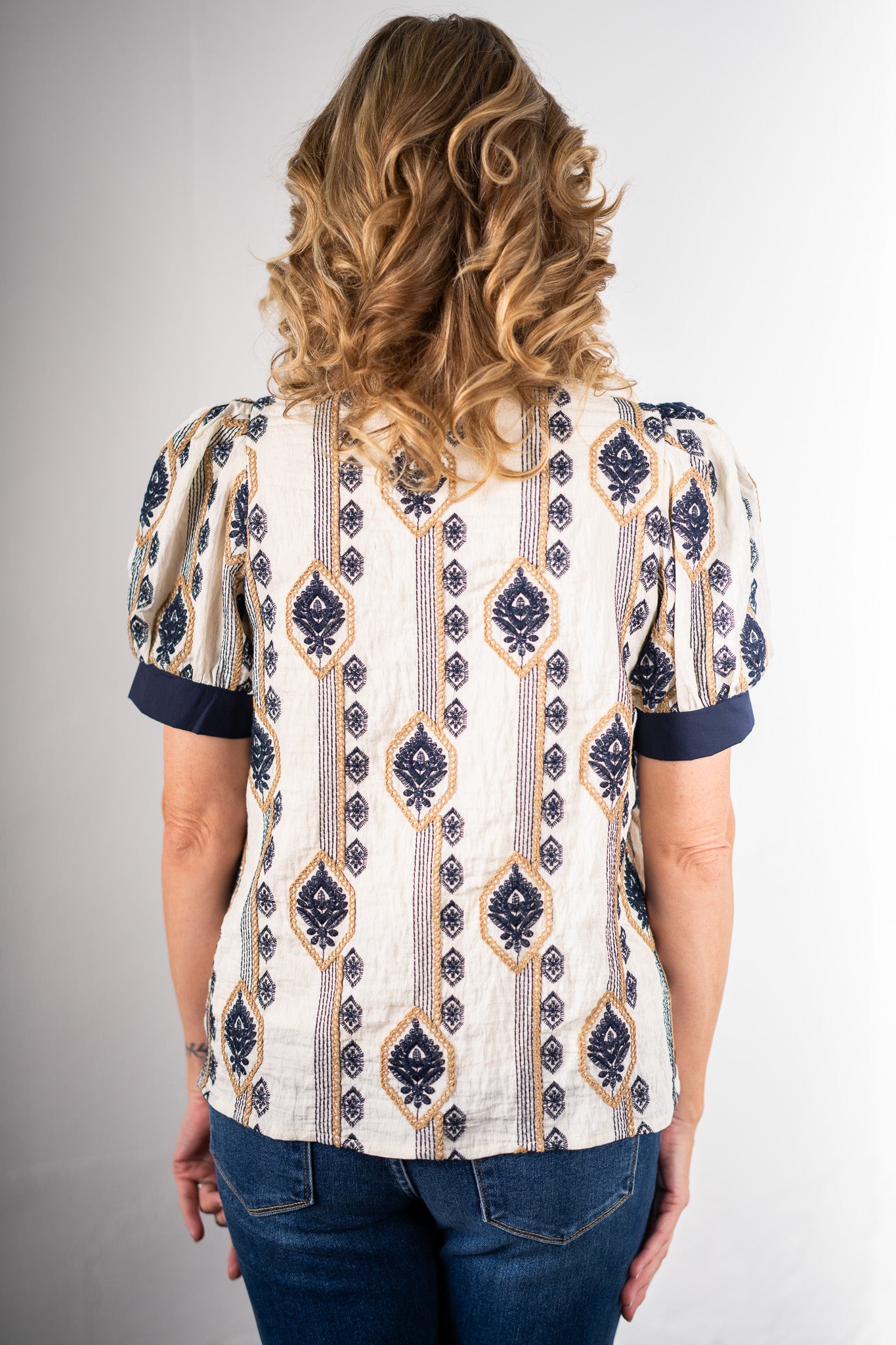 Annika Navy Embroidered Top