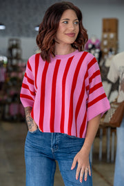 Cherry Kisses Pink & Red Knit Top