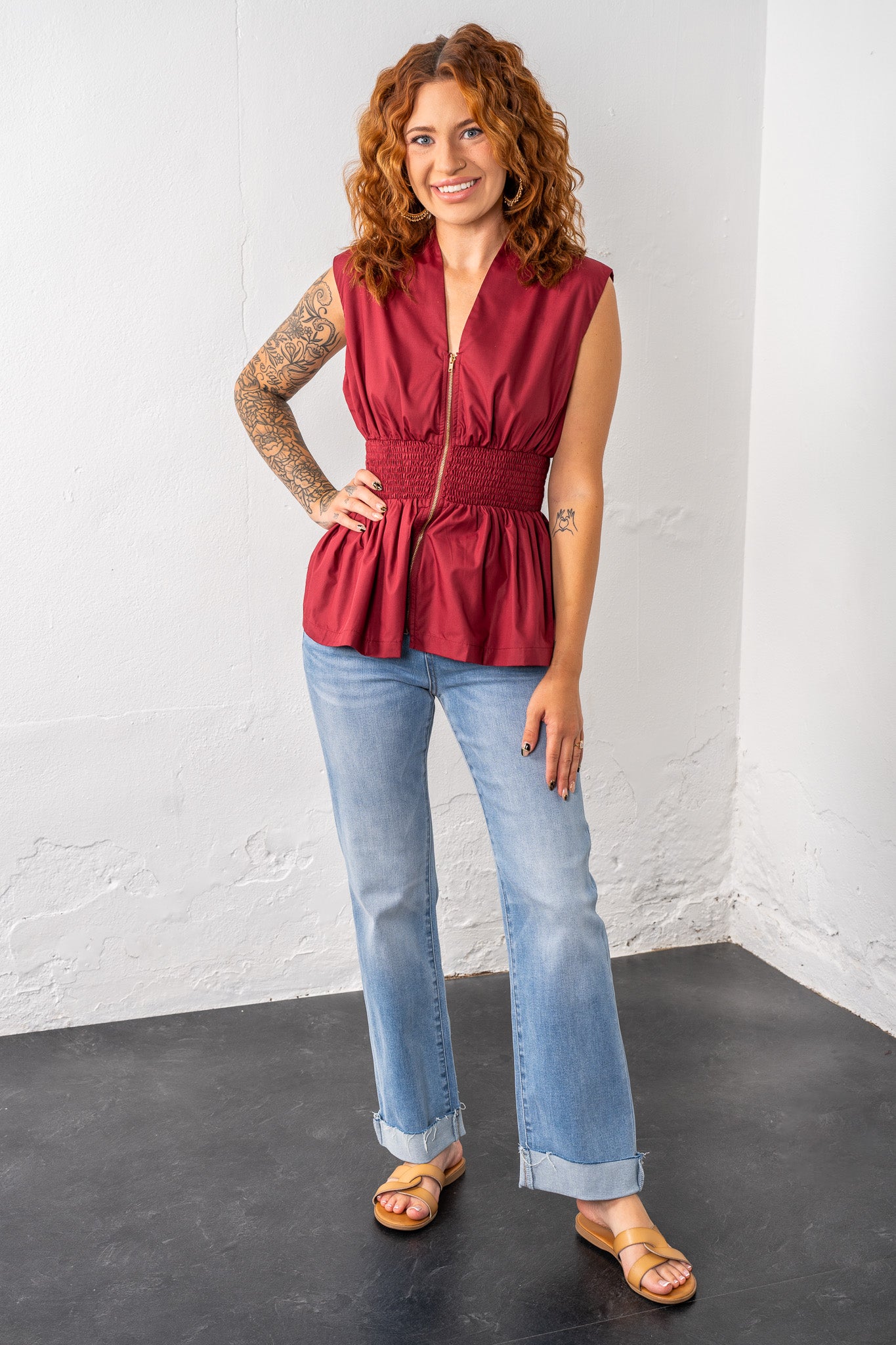 Annie Burgundy Zipper Top