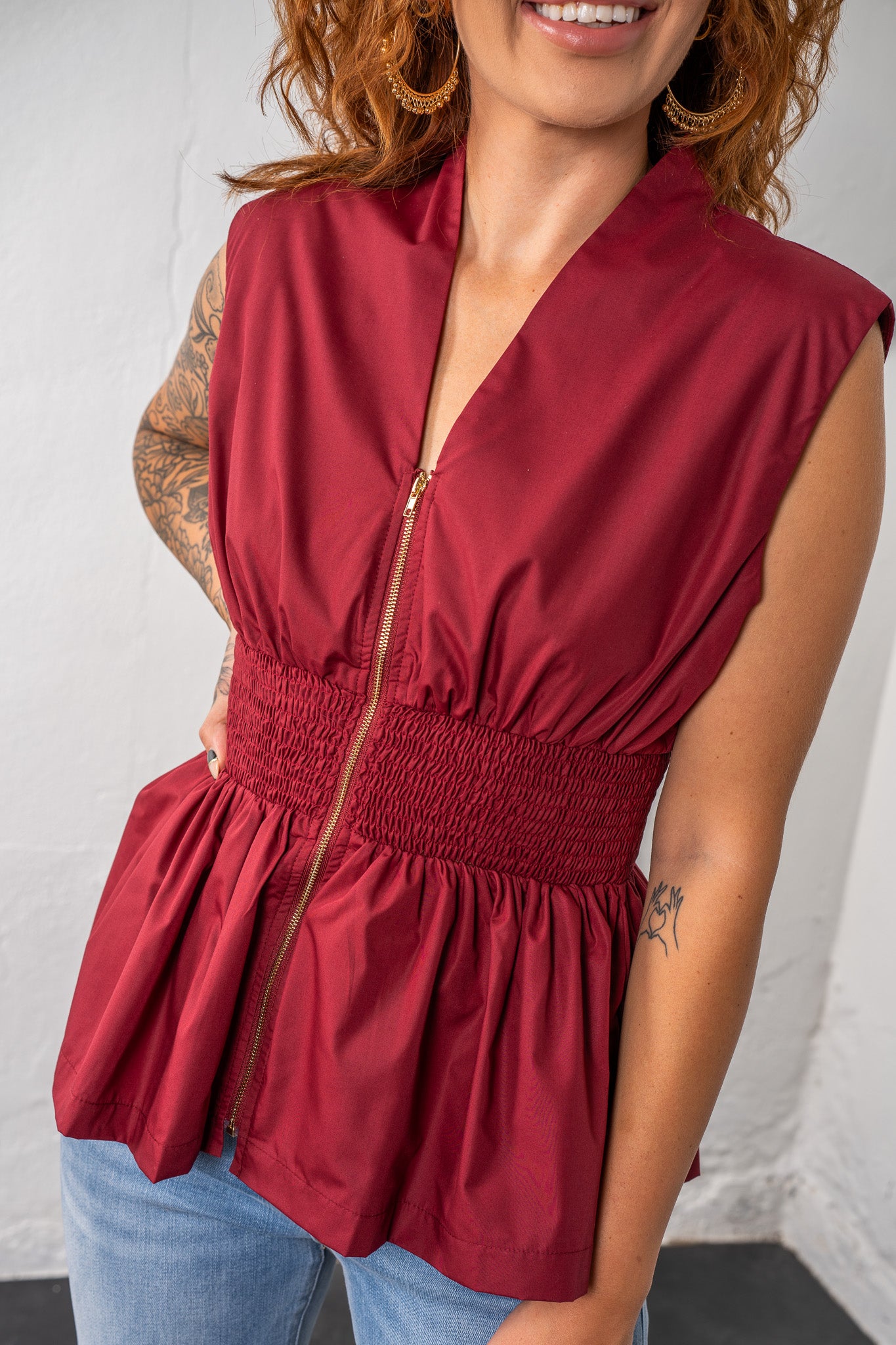 Annie Burgundy Zipper Top