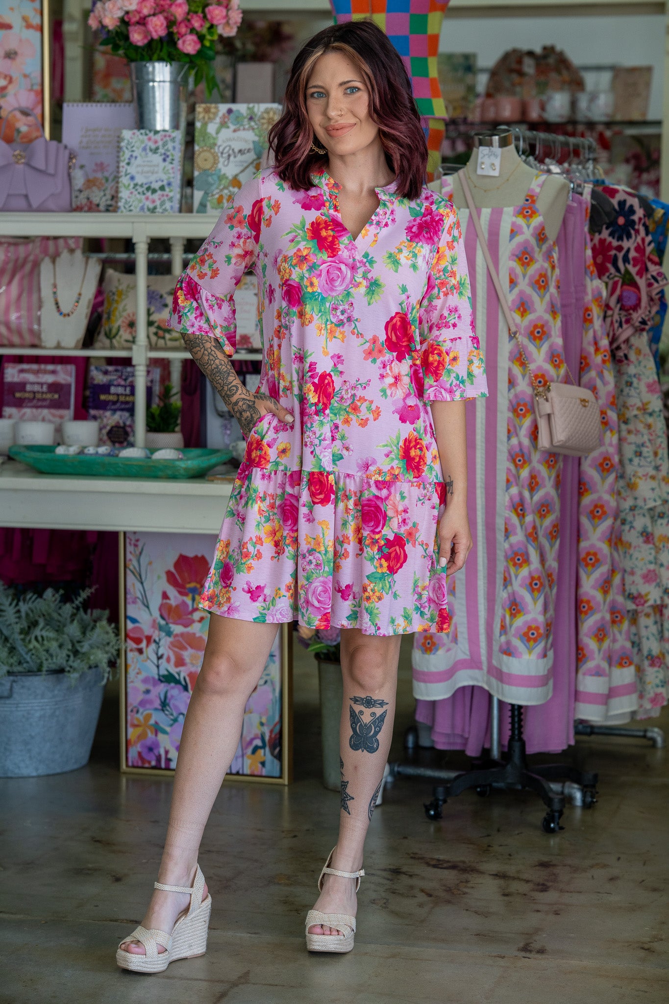 Apryl Pink Floral Dress