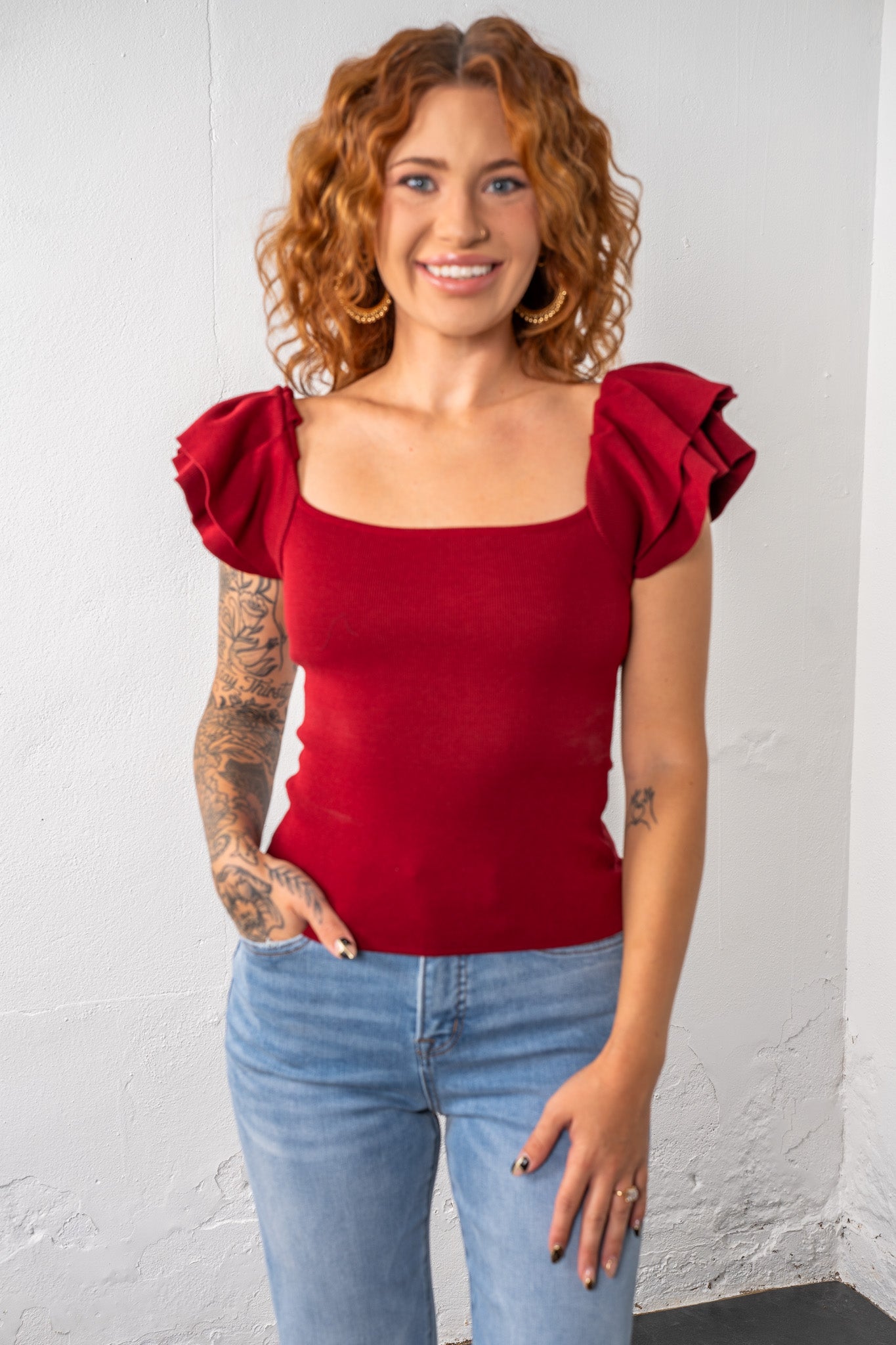 Sunset Ruffle Burgundy Top