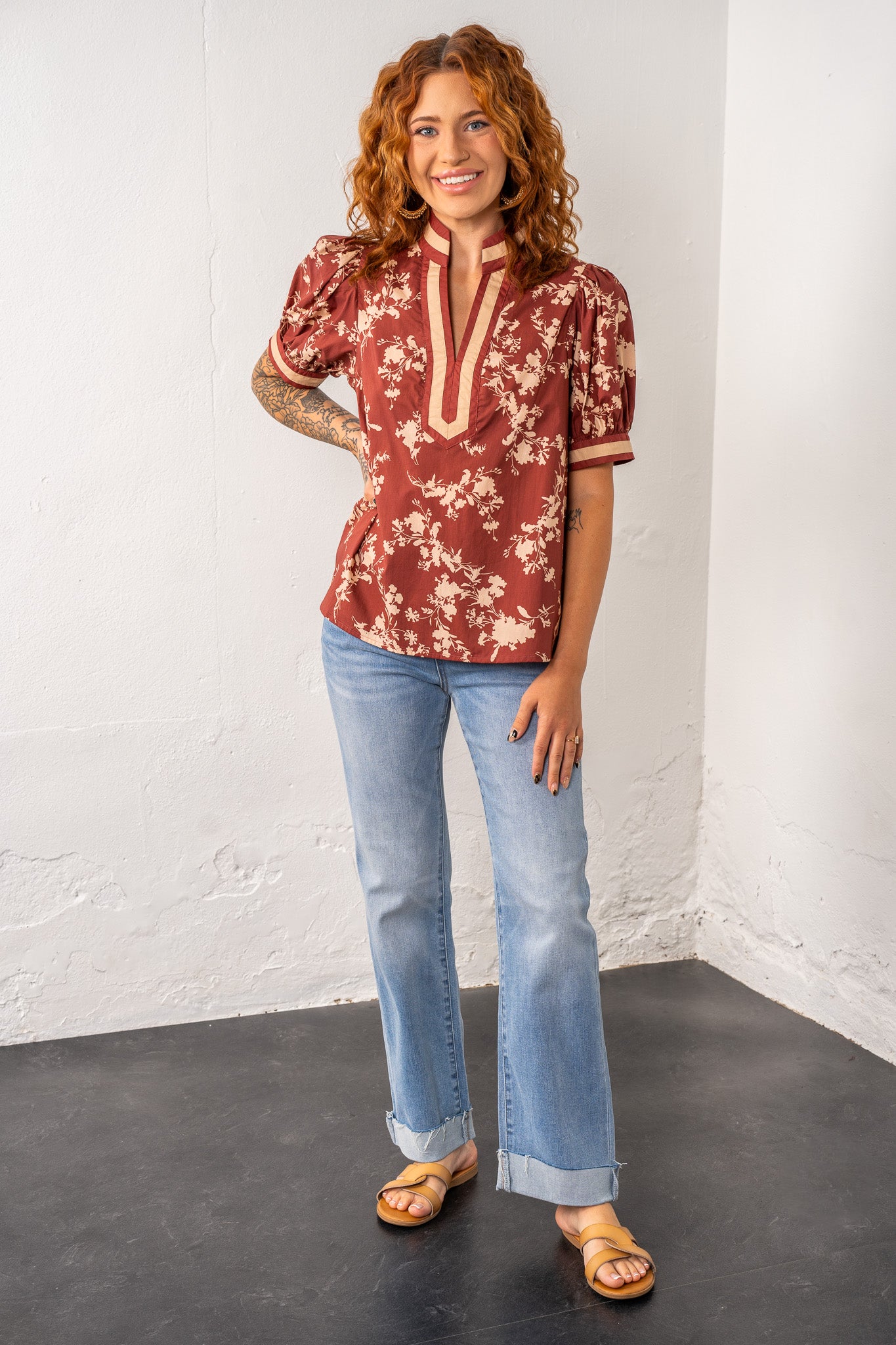 Eliana Burgundy Floral Top