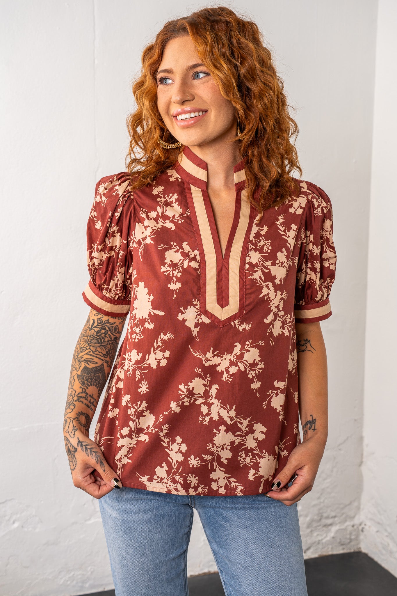 Eliana Burgundy Floral Top