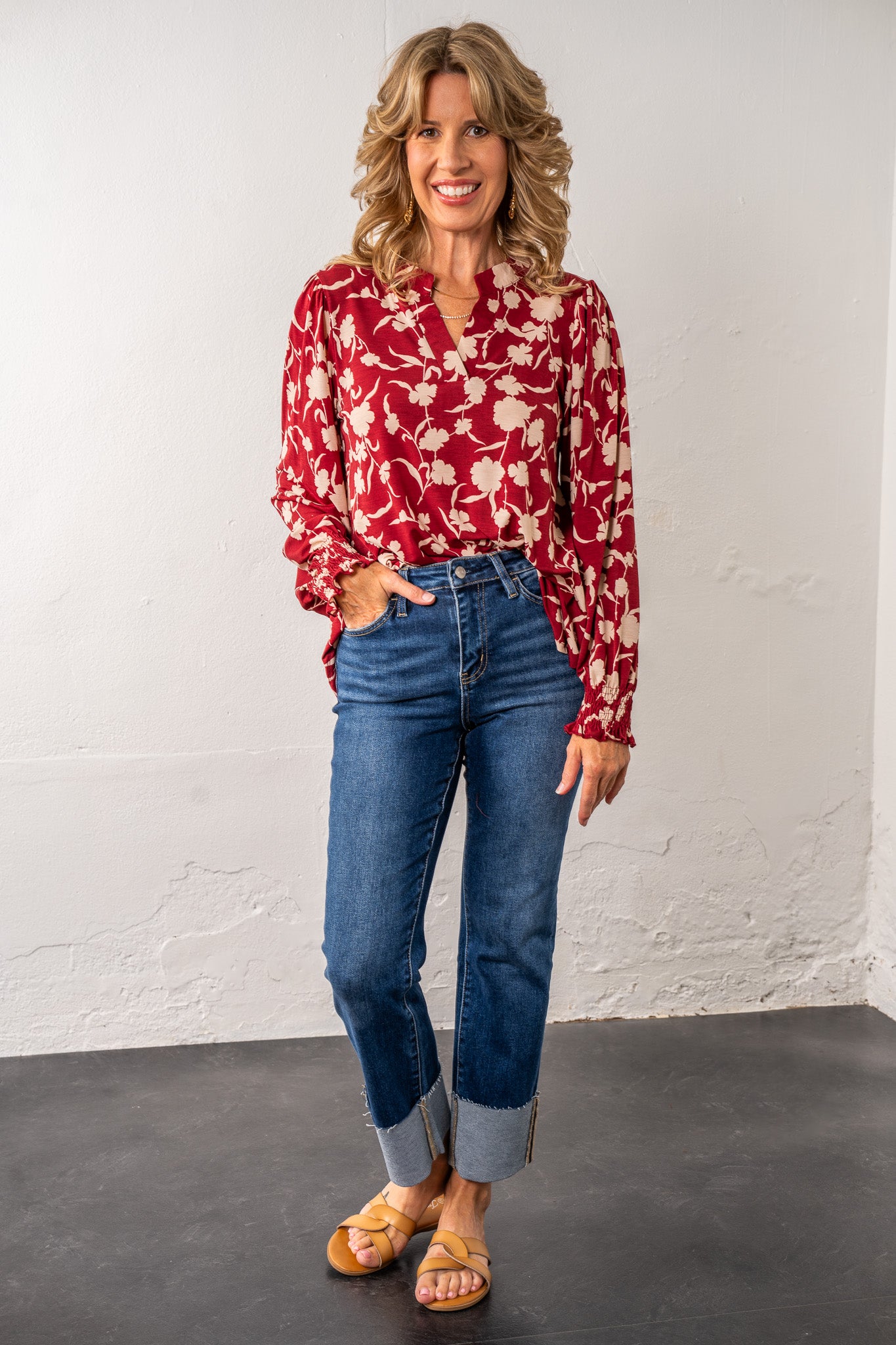 Resa Burgundy Floral Top