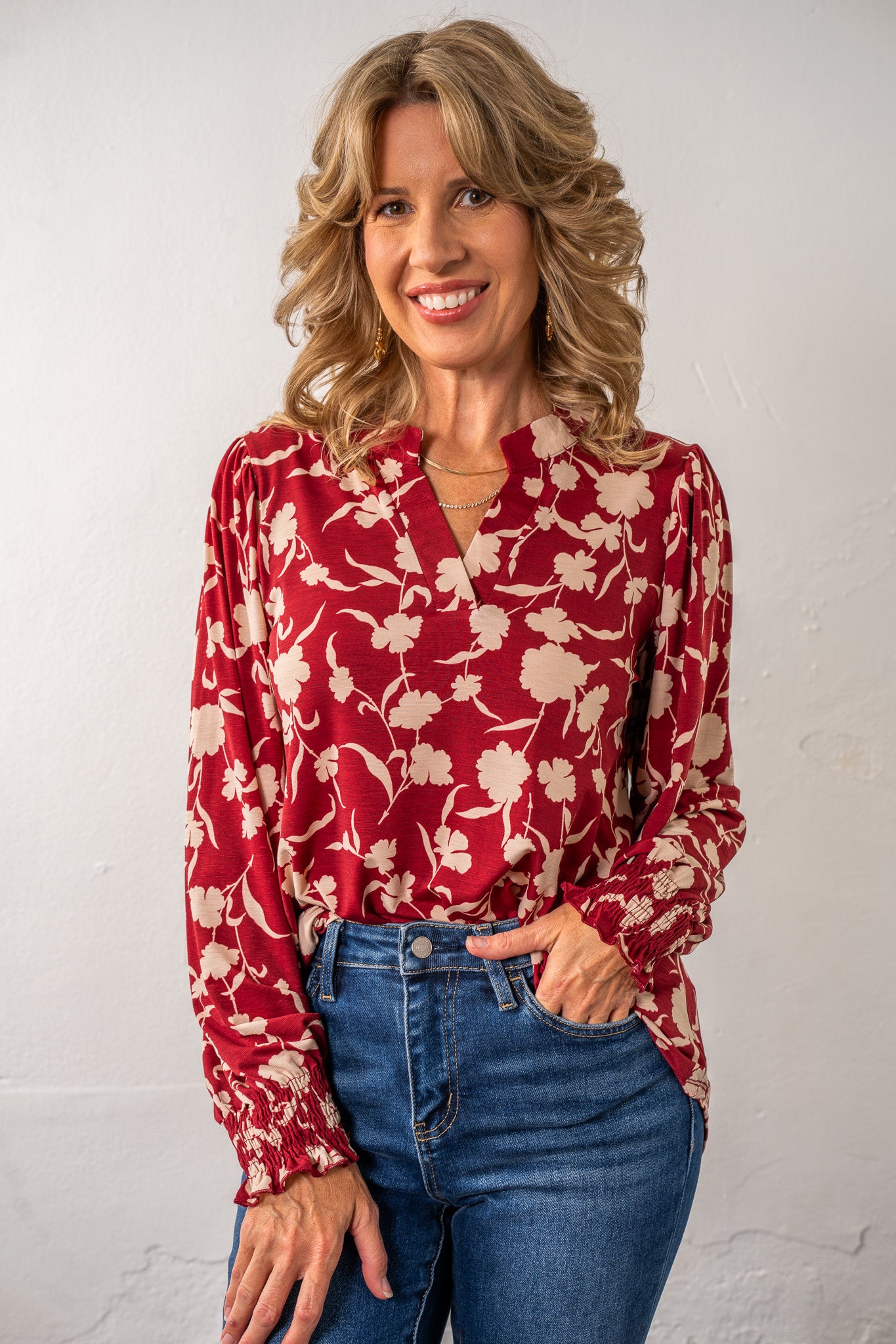 Resa Burgundy Floral Top