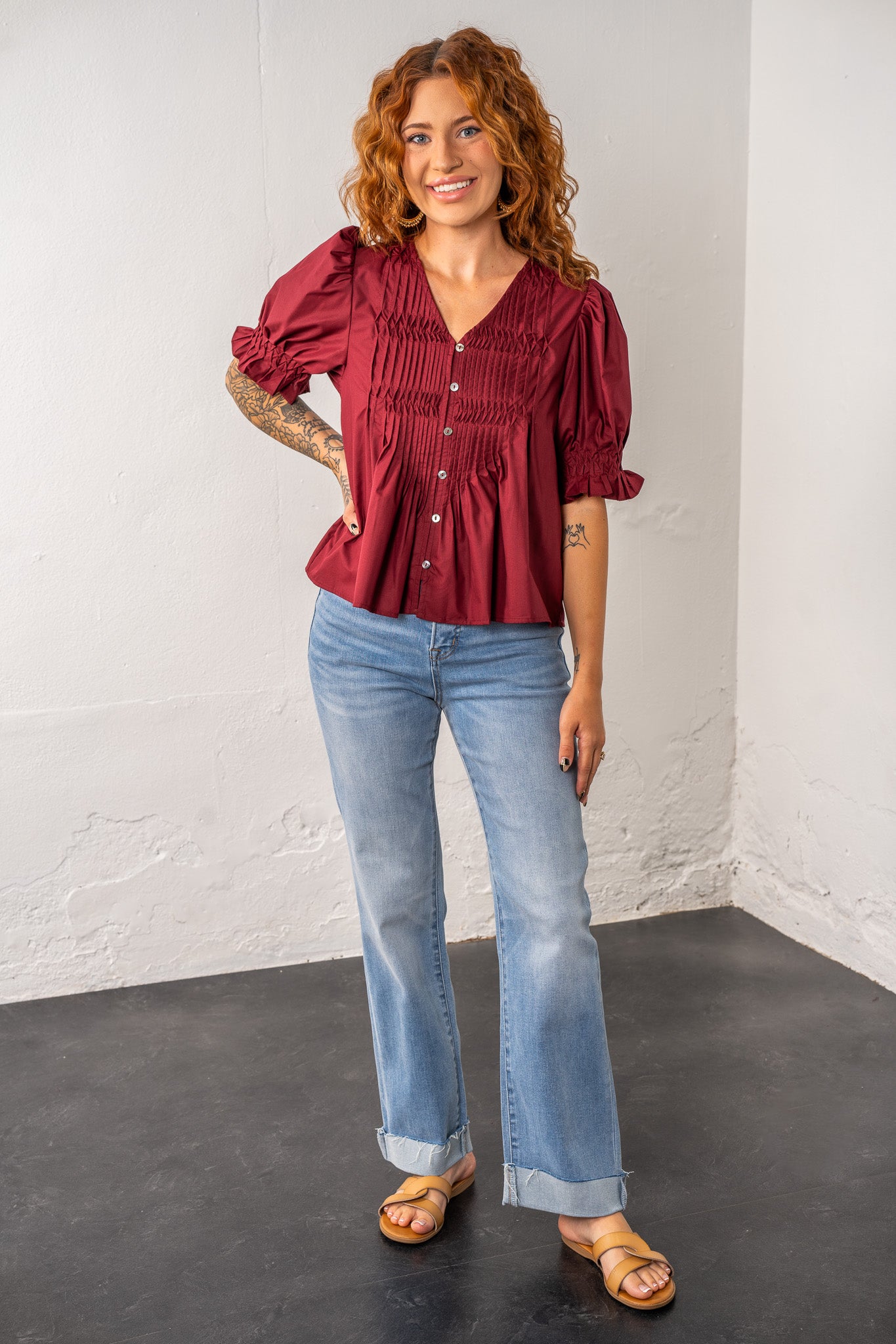 Bobbi Burgundy Smocked Top