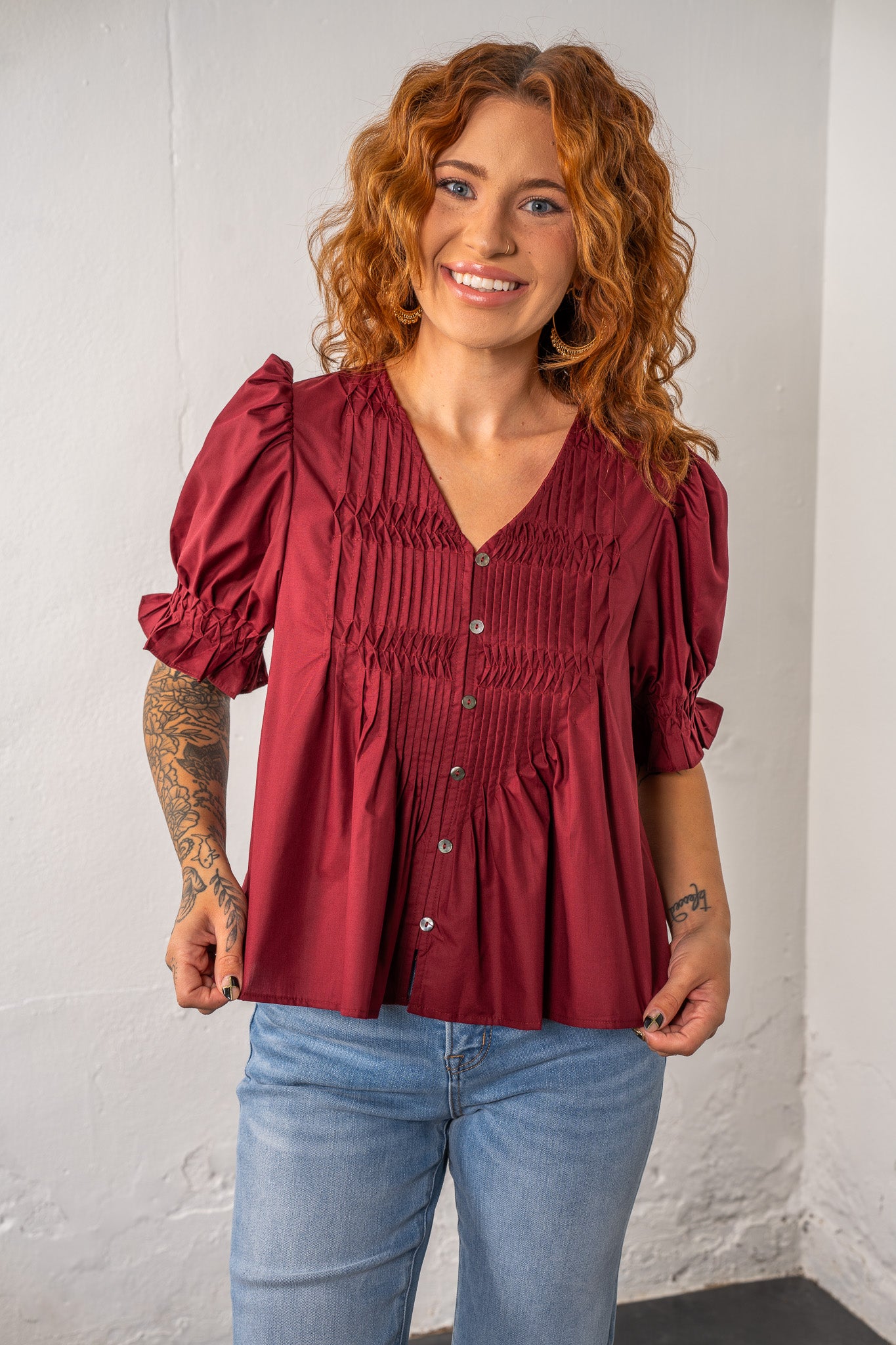 Bobbi Burgundy Smocked Top