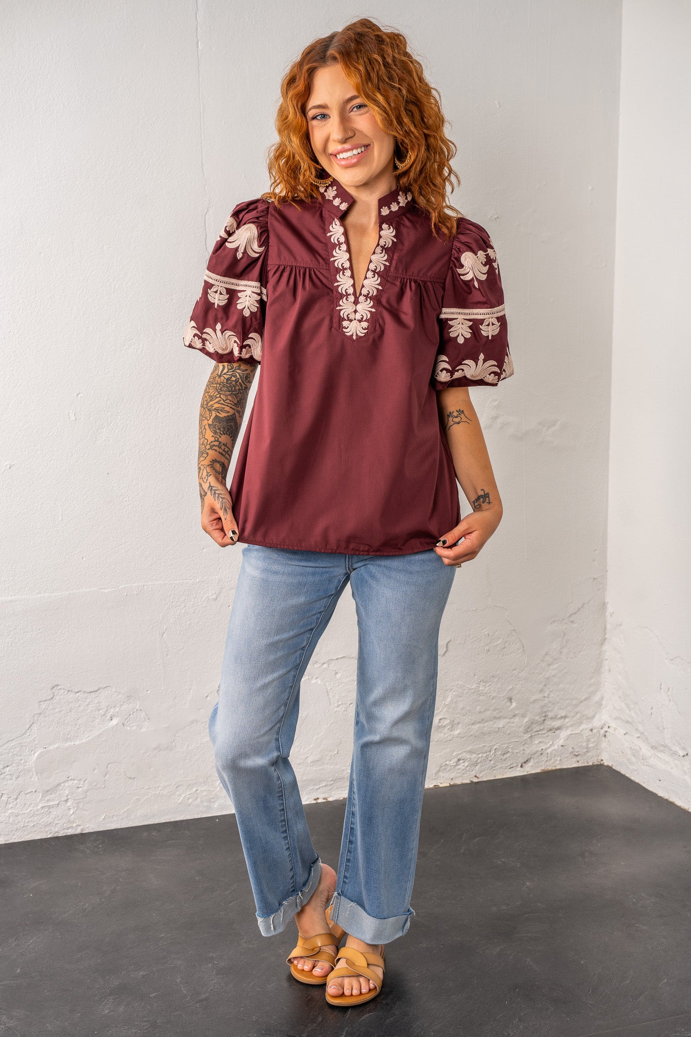 Lucy Wine Embroidered Top