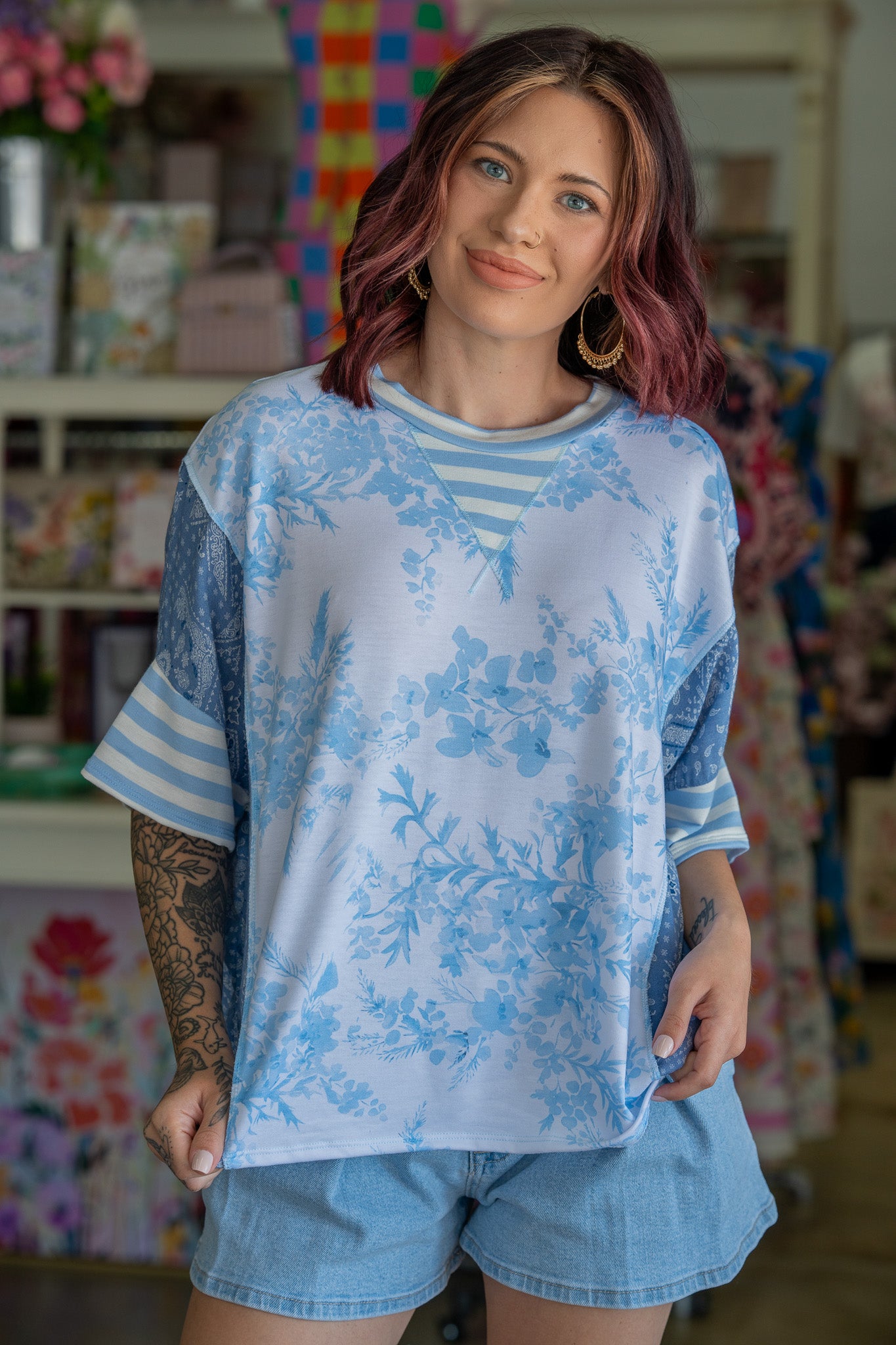 Janet Blue Color Block Top