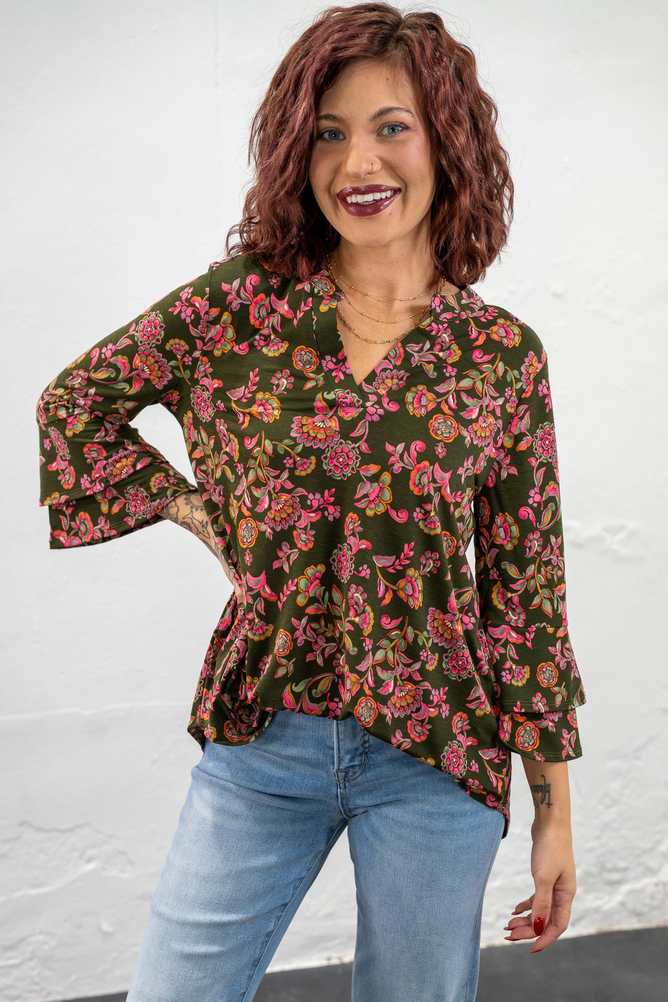 Naylee Green & Pink Floral Top